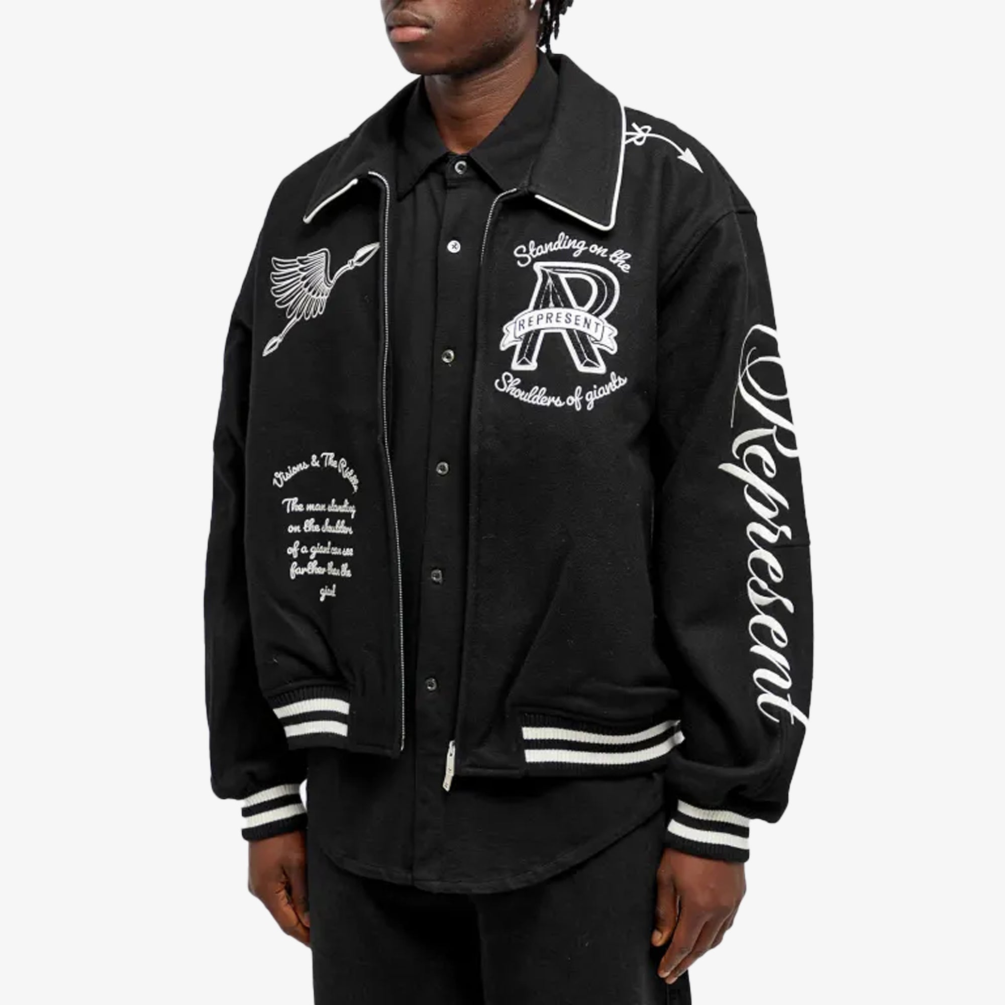 Represent | CHERUB WOOL VARSITY JACKET { JET BLACK