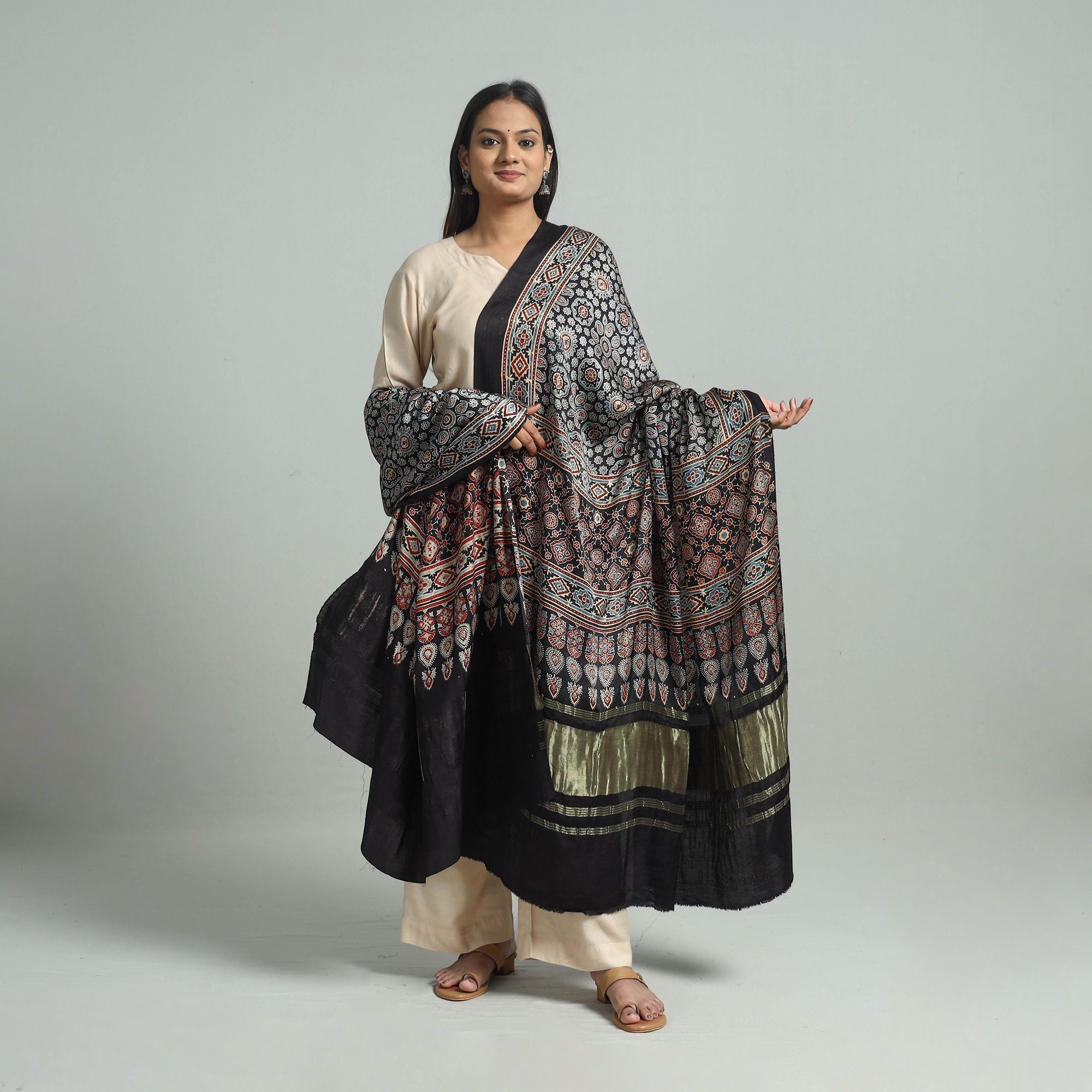 KACHCHH JI CHHAAP Black - Modal Silk Block Print Ajrakh Dupatta 68