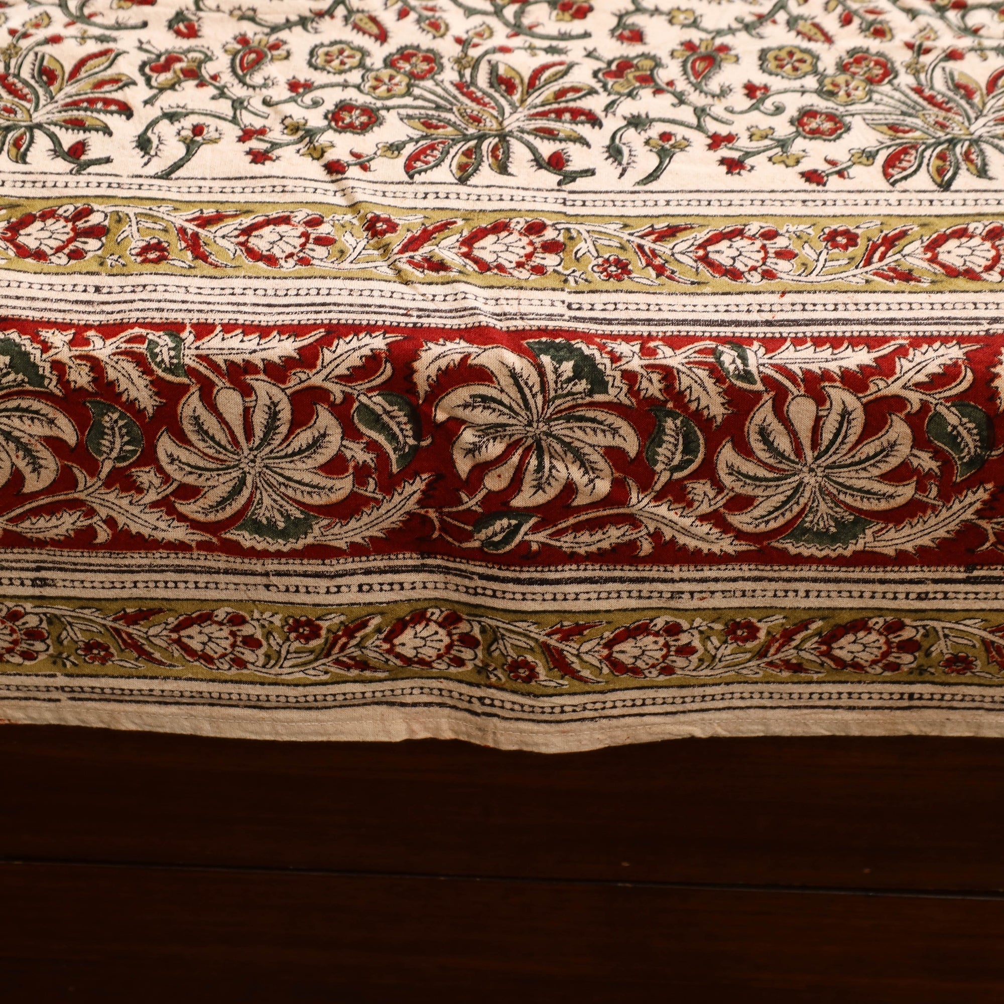 PITCHUKA SRINIVAS KALAMKARI PEDANA Beige - Block Print Cotton Pedana Kalamkari Bed Sheet 18 - view 2