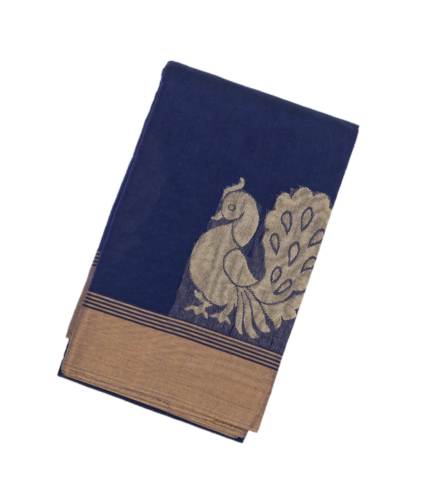 RmKV Dark Blue Handloom Rasipuram Cotton Saree With Annam Buttas