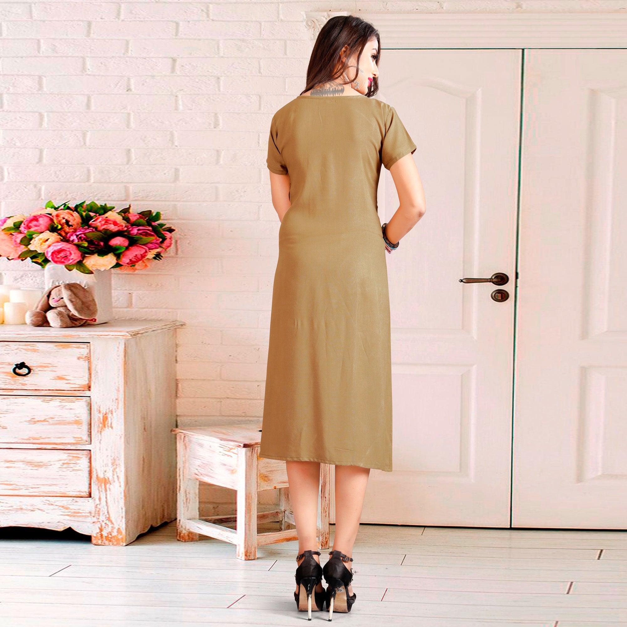 Peachmode Seller Classy Beige Colored Casual Digital Rayon Kurti - view 4