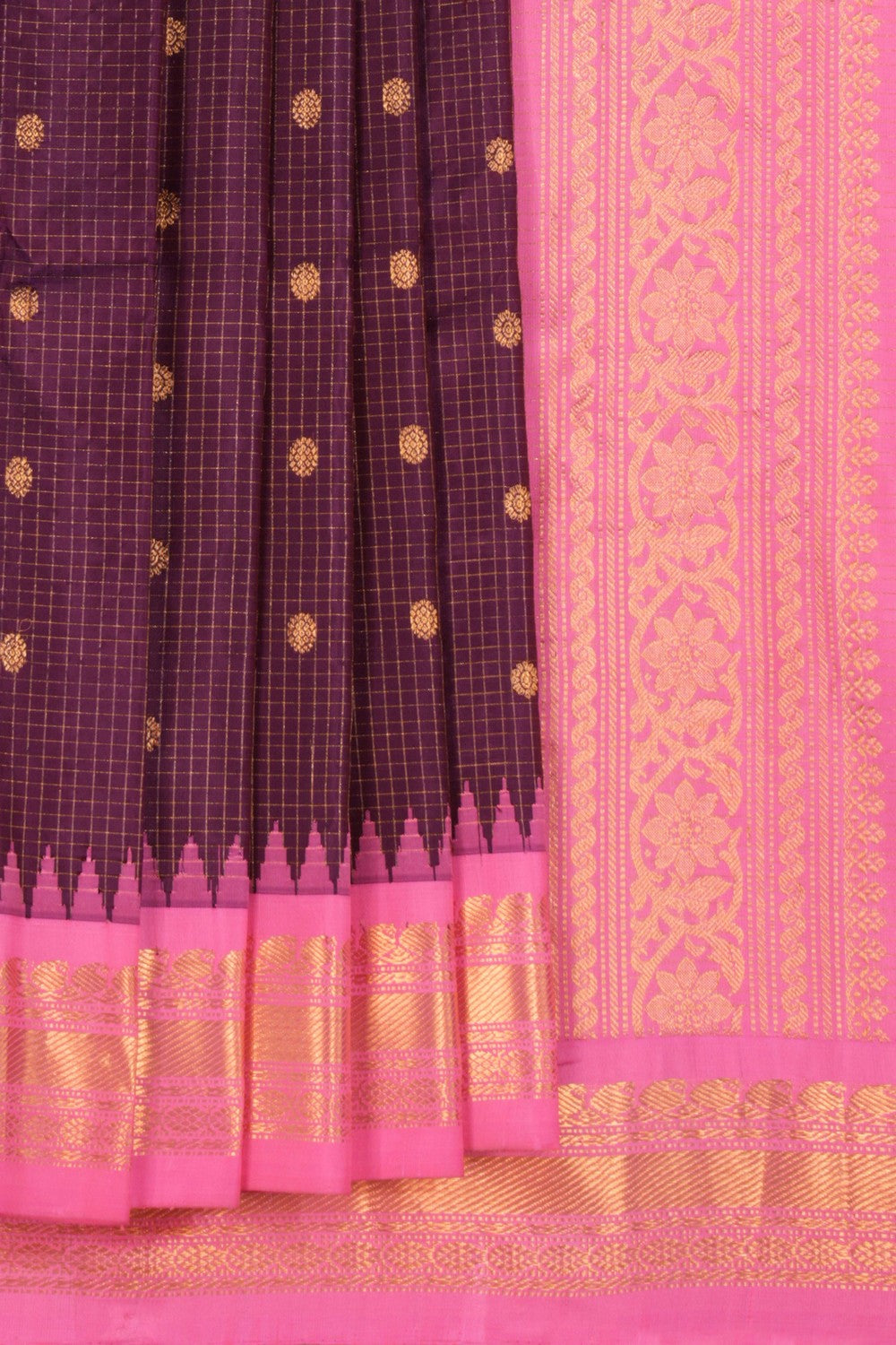 Kalanjali Gadwal Silk Kattam Purple Saree – Women's
