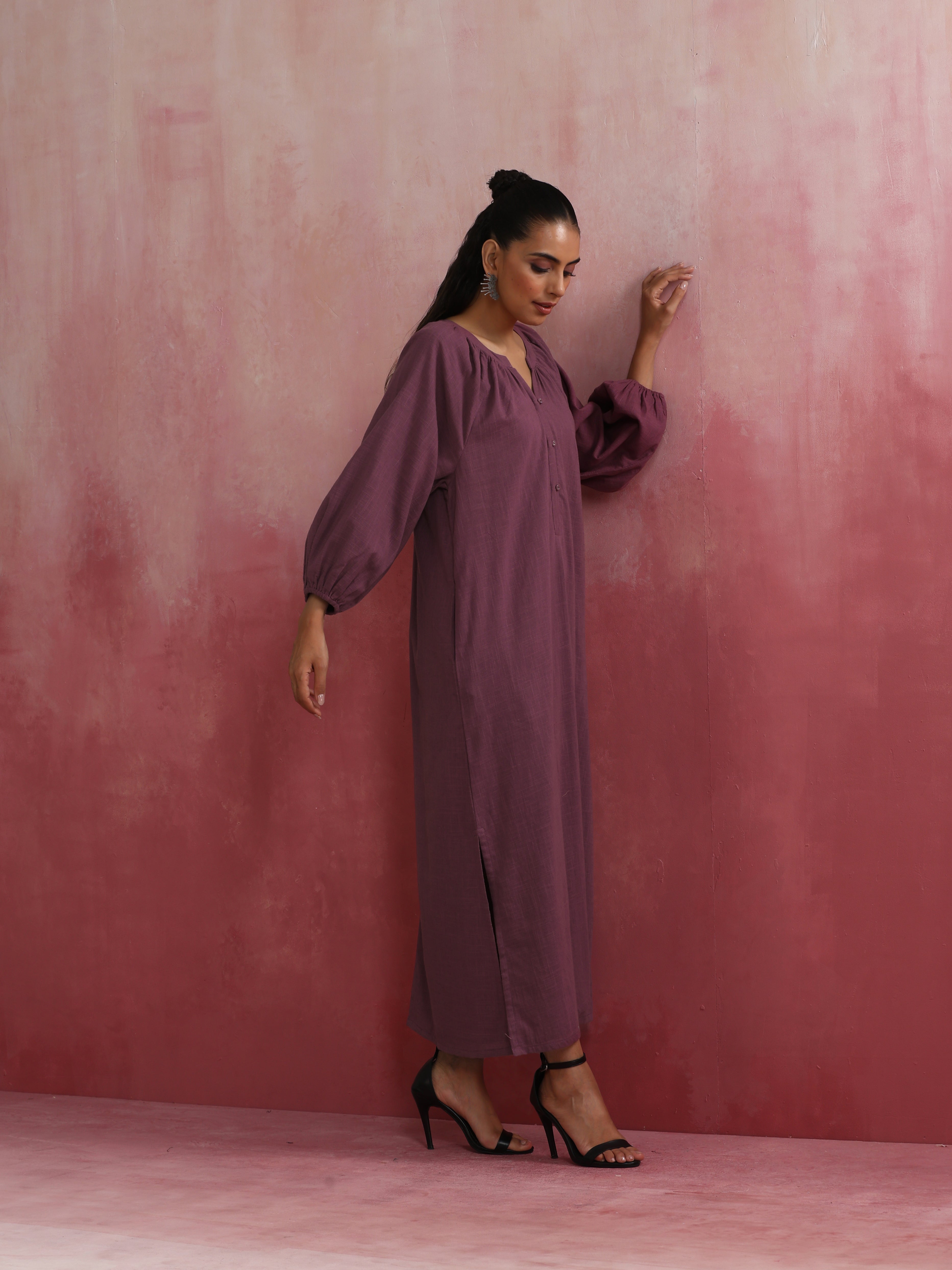 trueBrowns Light Purple Cotton Dobby Dress - view 4