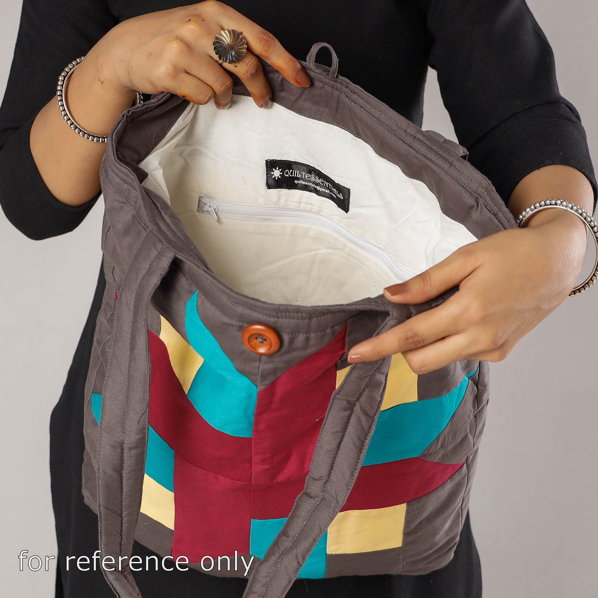 KHUSHBASH - HAPPY LOOM OF EAST Beige - Patchwork Quilted Cotton Square N Square Shoulder Bag - view 5