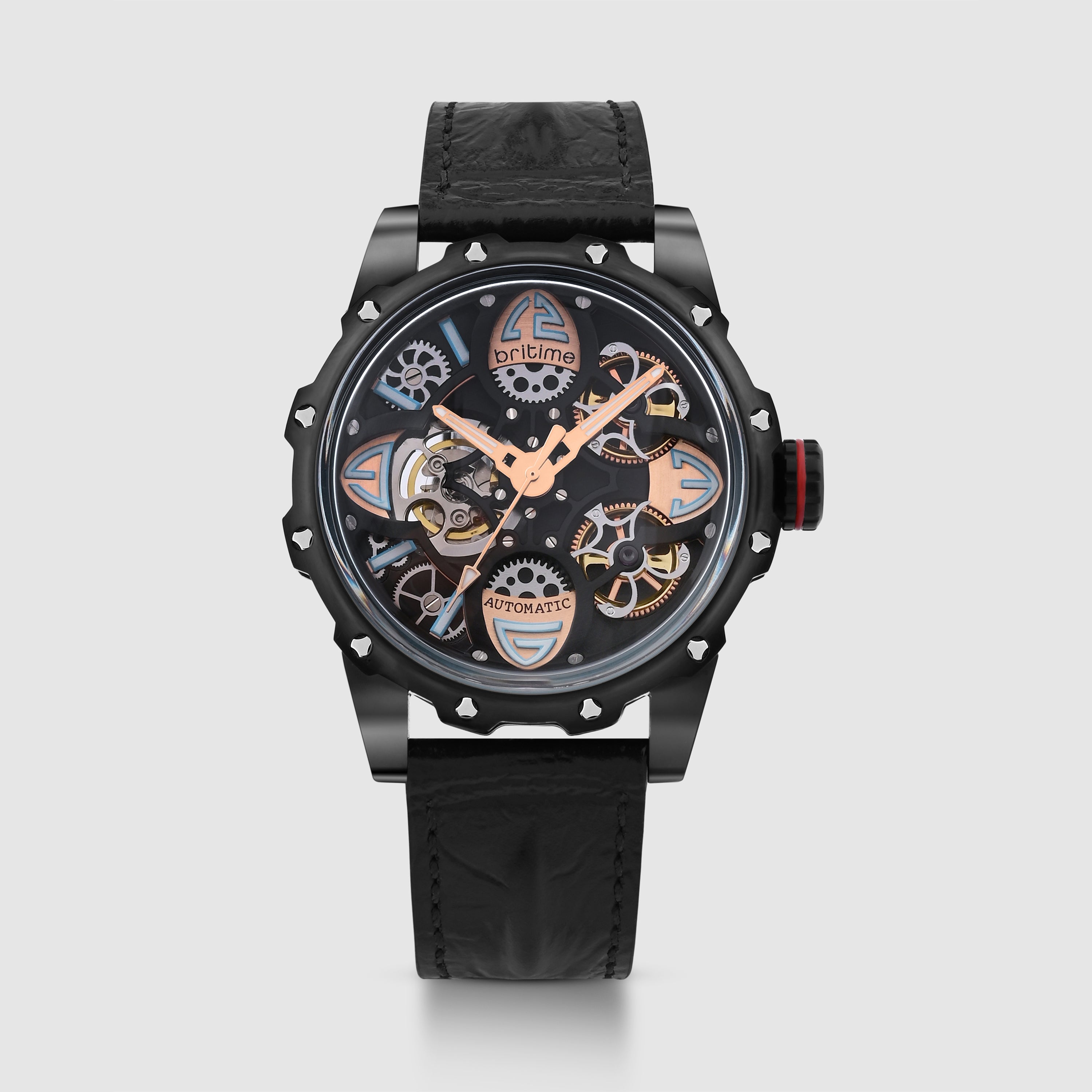 Britime Era Men Automatic Black Dial Analog Leather Watch 147-L40406
