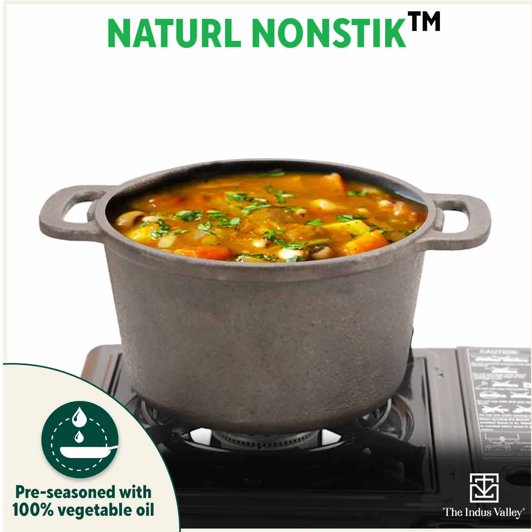 The Indus Valley CASTrong Cast Iron Dutch Oven/ Casserole with Lid,Pre-seasoned, 100% Pure, Toxin-free, Induction, 27cm, 5 Liter, 6.83kg - view 8