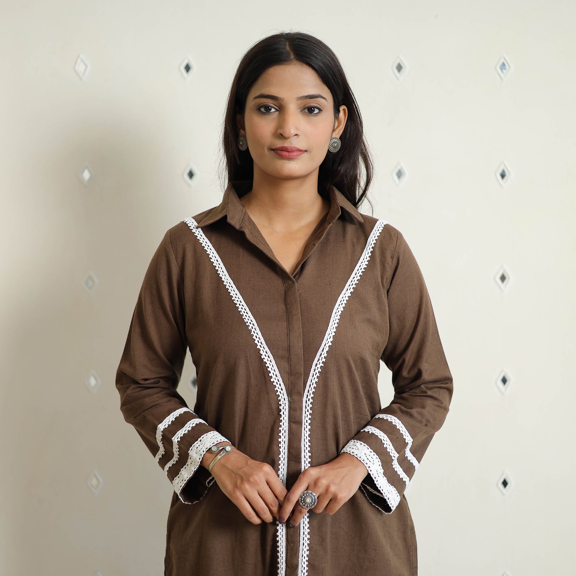 ITOKRI CASUALS Brown - Flex Cotton Plain Co-Ord Set With Lace Work 03 - view 4