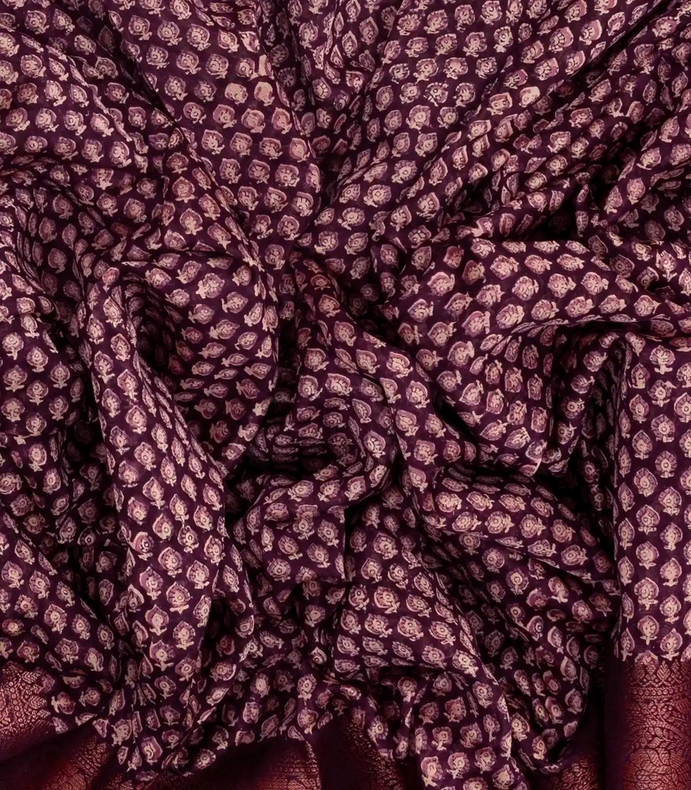 RmKV Burgundy Woven Chanderi Cotton Saree With Printed Small Motifs - view 3