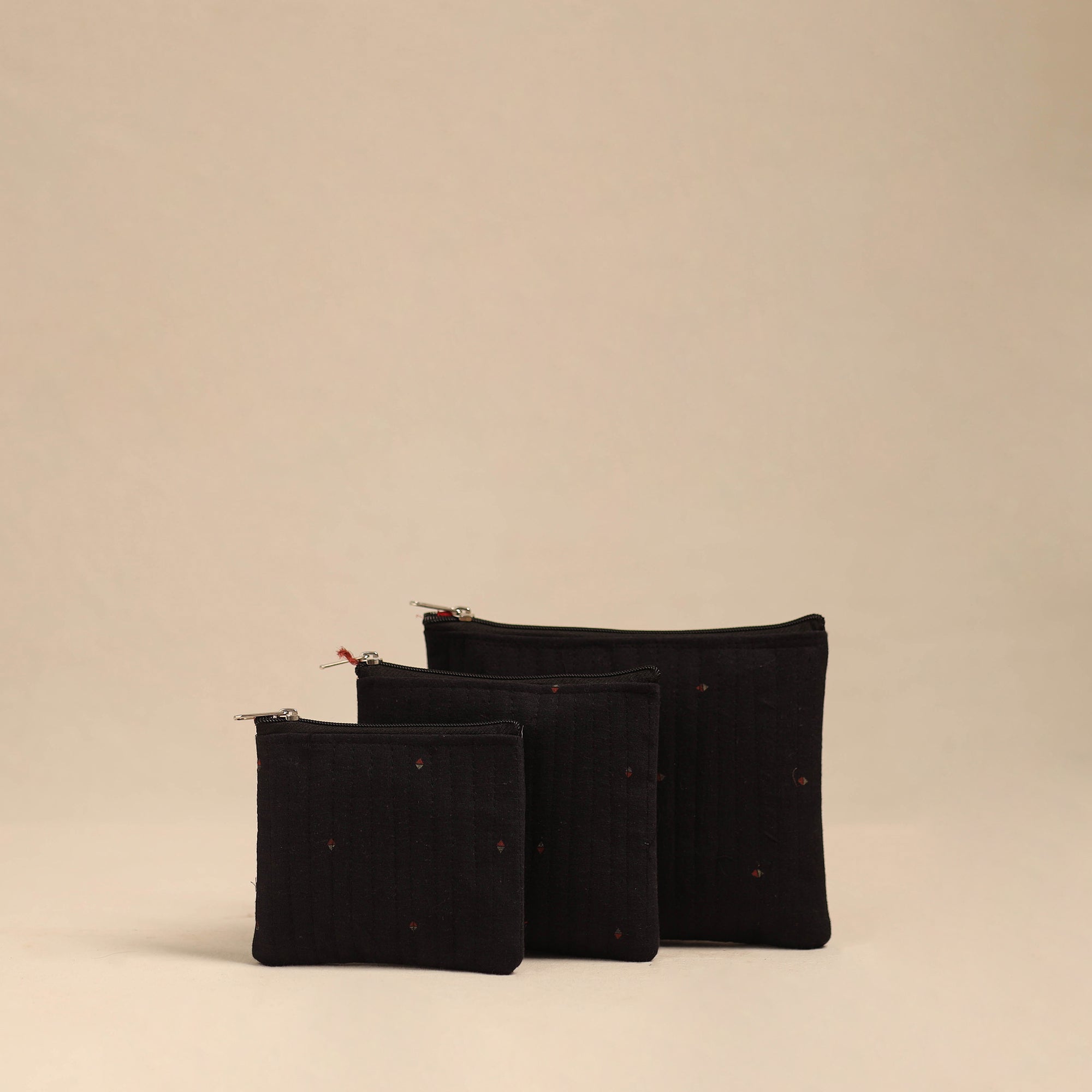 NOORI BAZAR Black - Handmade Cotton Utility Pouches (Set of 3) 14