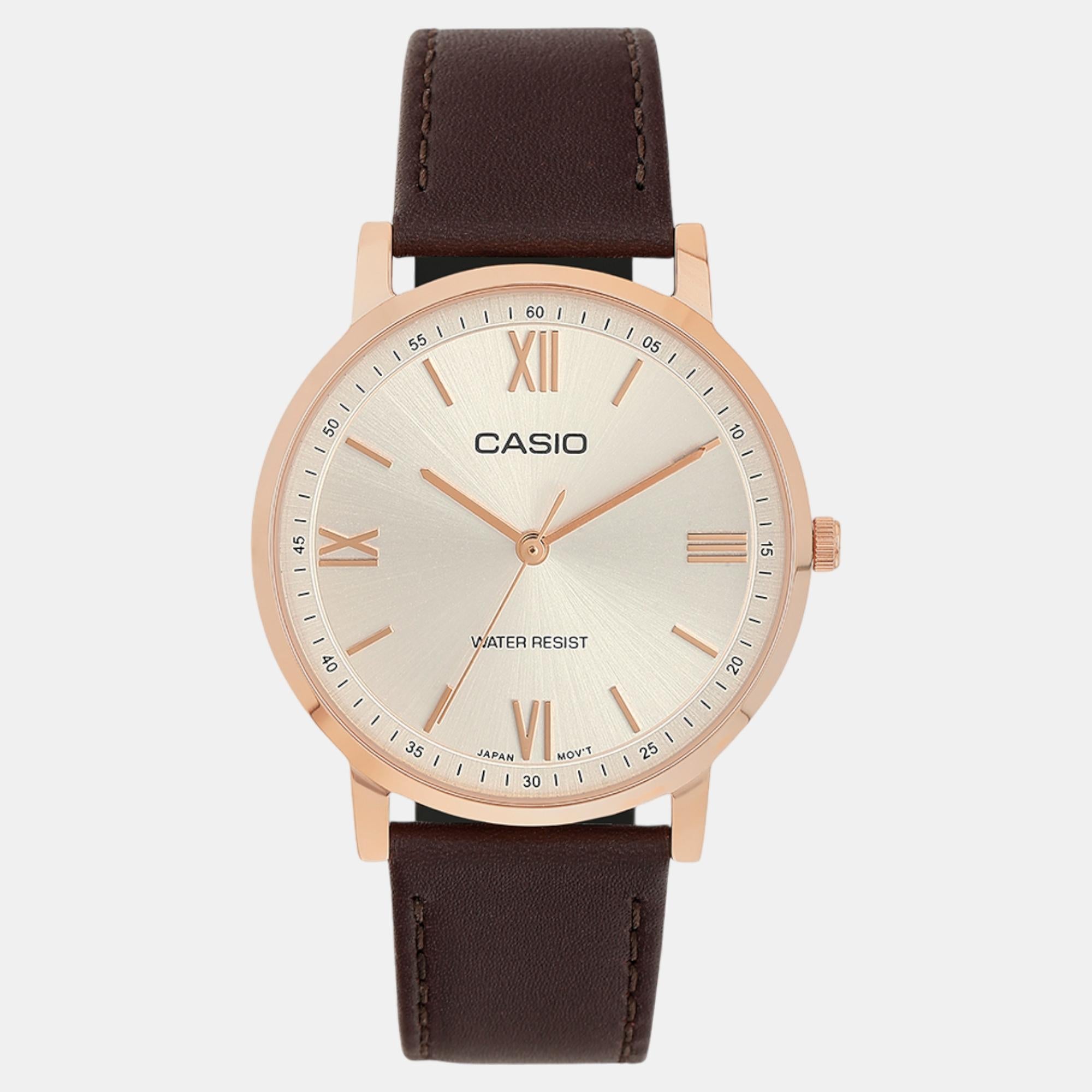 Casio Enticer Men Quartz Silver Dial Analog Leather Watch A2162
