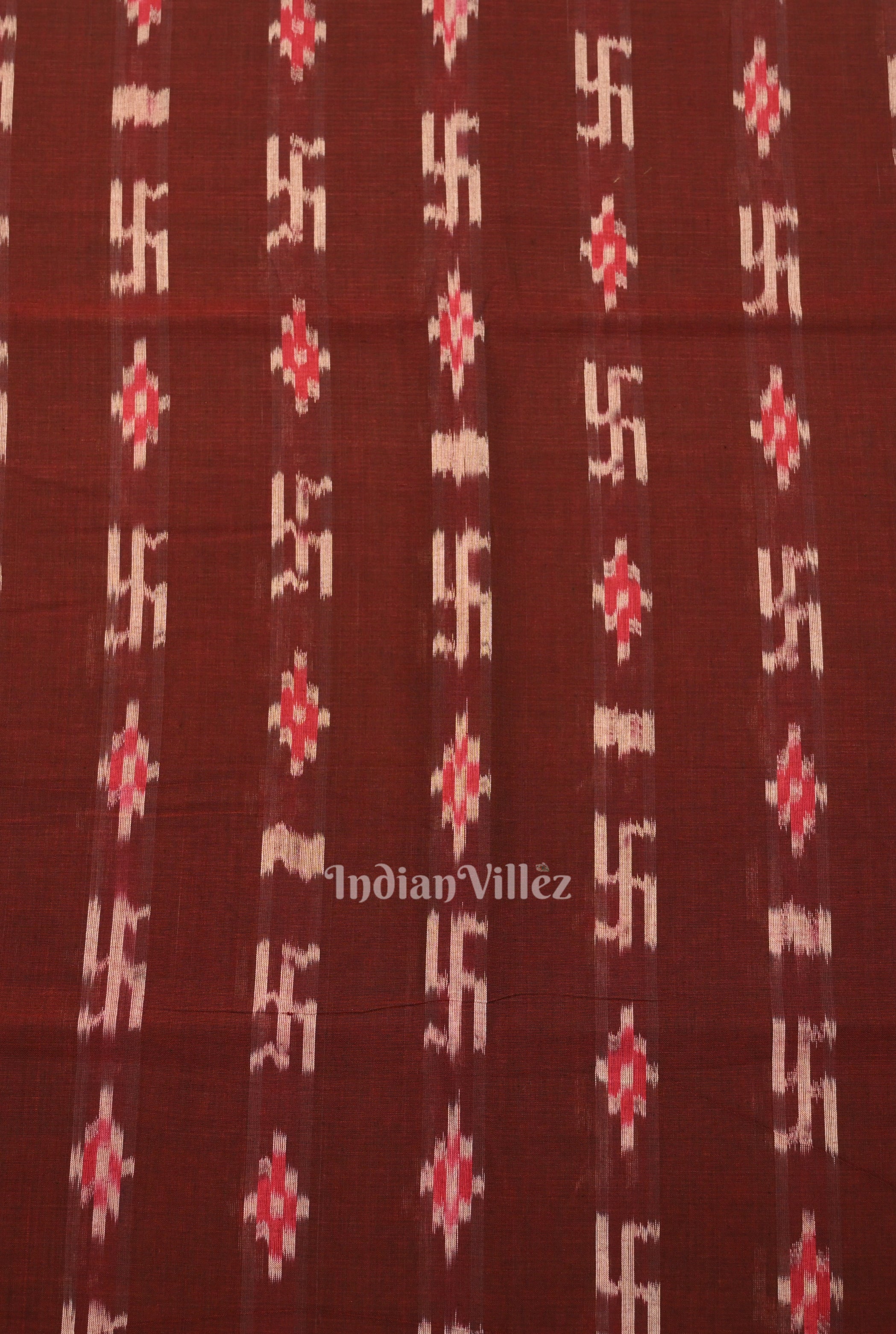 IndianVillèz Maroon Swastik Sambalpuri Ikat Cotton Fabric - view 3