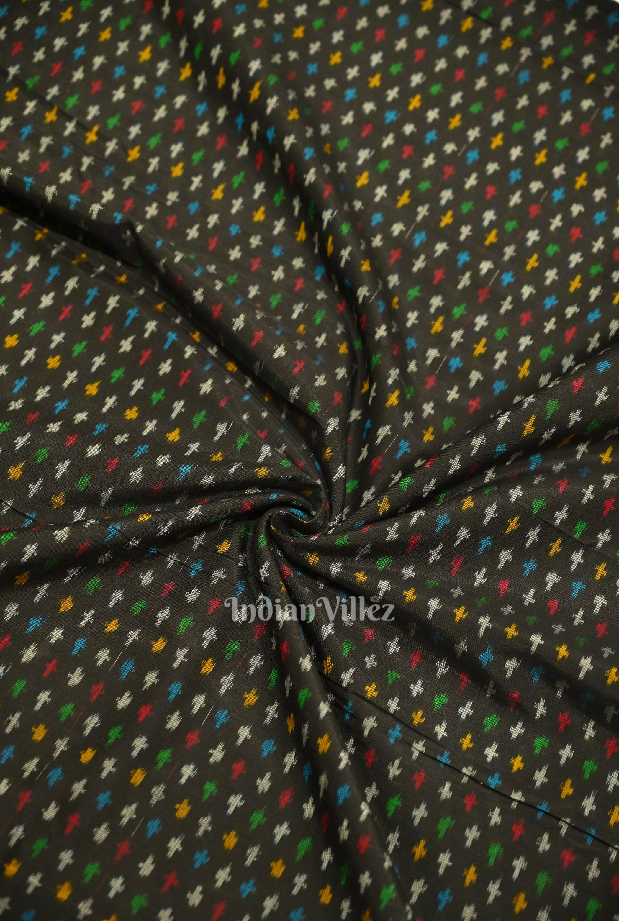 Cotton sico fabric – IndianVillèz Exclusive Black Pochampally Ikat Silk & Cotton (Sico) Fabric