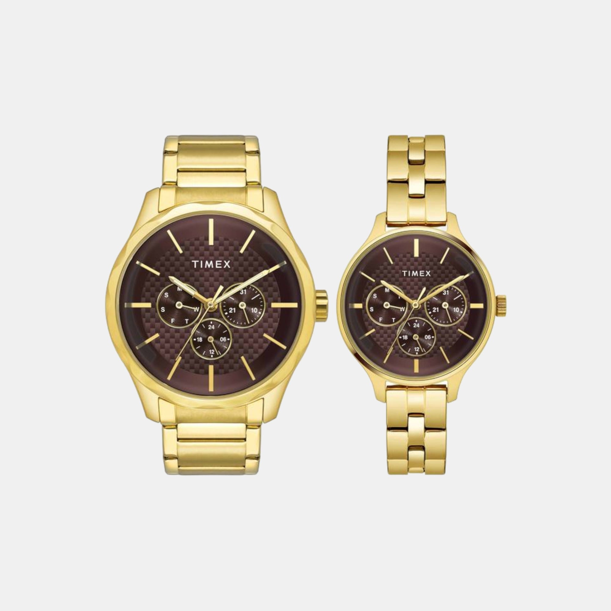 Timex Fashion Couple Quartz Brown Dial Chronograph Stainless Steel Watch TW00PR297