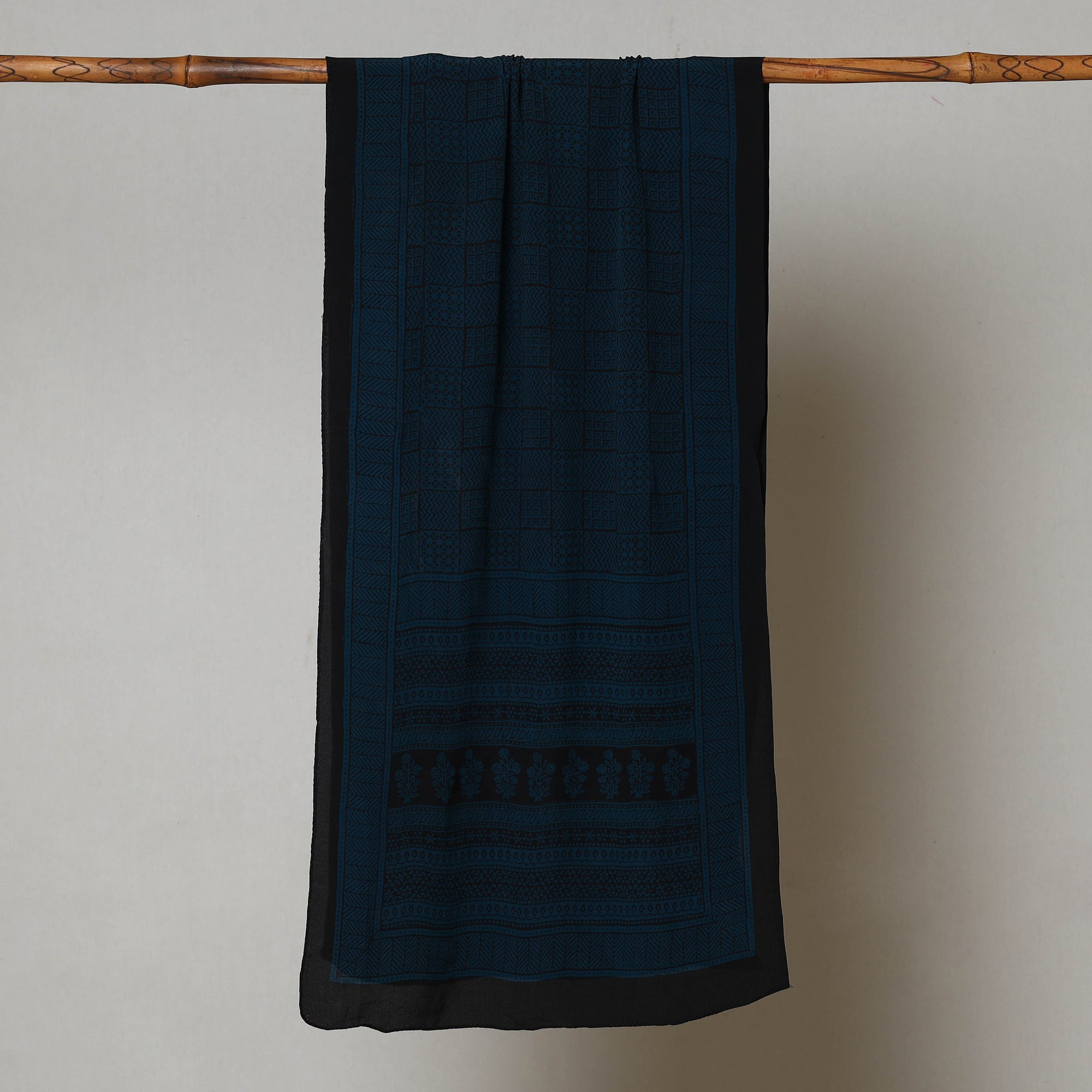 BAGH PRINTS BY MOHAMMED BILAL KHATRI Blue - Bagh Hand Block Printed Crepe Silk Stole - view 2