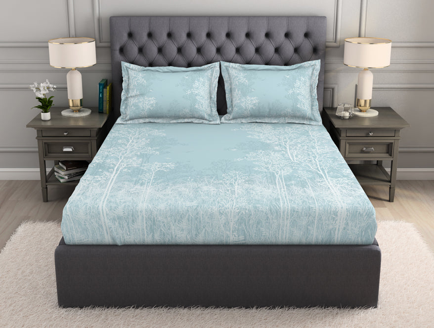 Spaces India Floral Light Blue 100% Cotton King Size Bedsheet Organic Cotton - By Spaces