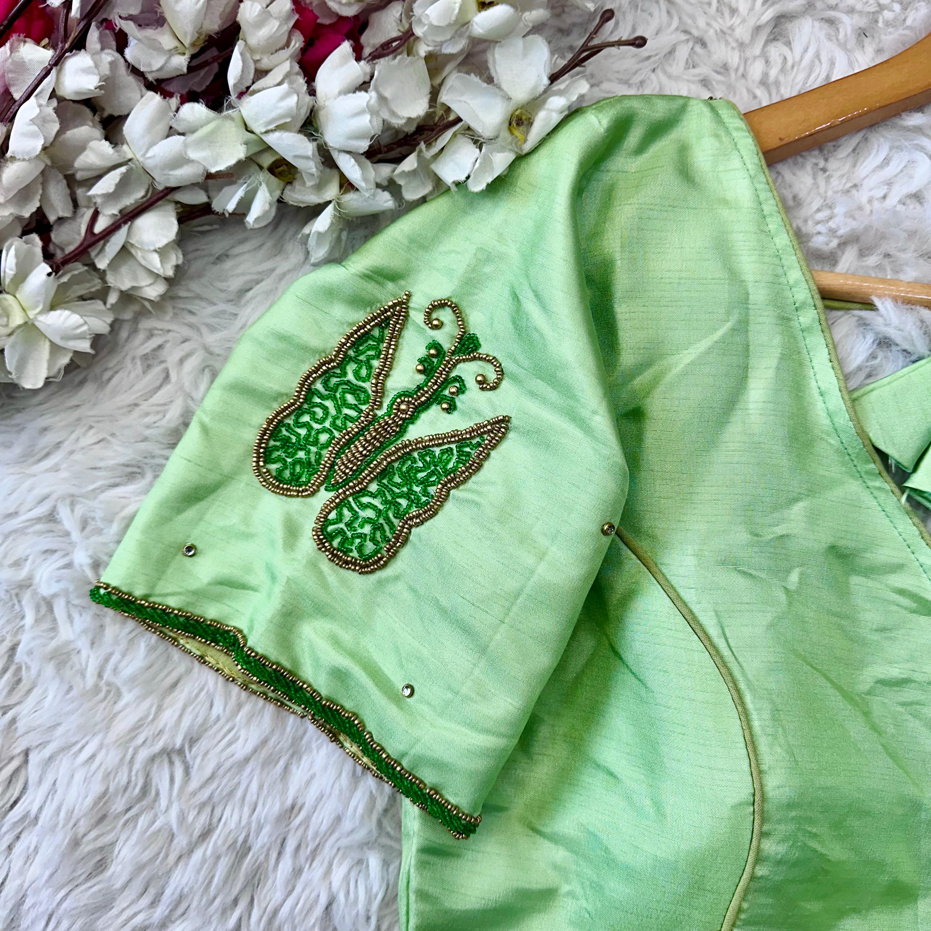 ClothsVilla Pista Green Color Handcrafted Wedding Blouse Collection in Mayo Silk - view 3