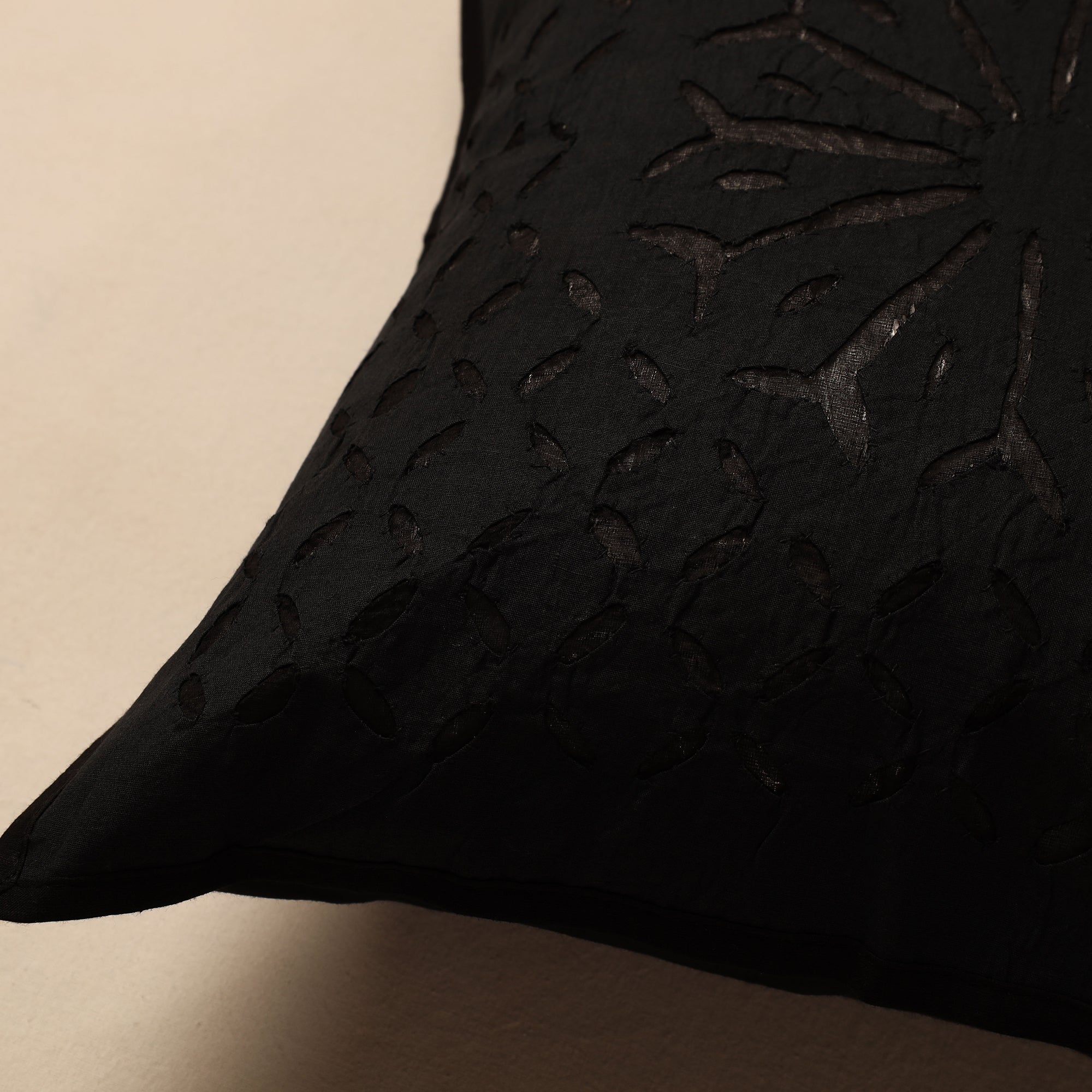 SHADES OF MARUDHARA Black - Cutwork Cotton Applique Cushion Cover (16 x 16 in) - view 2