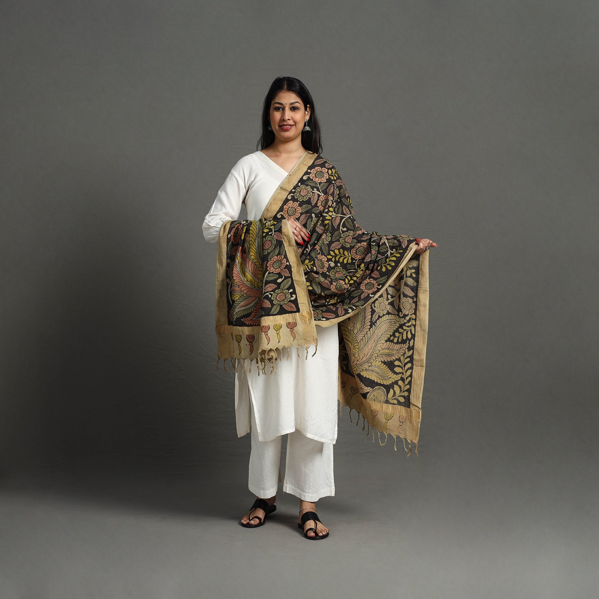 SOUTH KARGHA Black - Mangalagiri Cotton Handpainted Pen Work Kalamkari Dupatta 18 - view 2