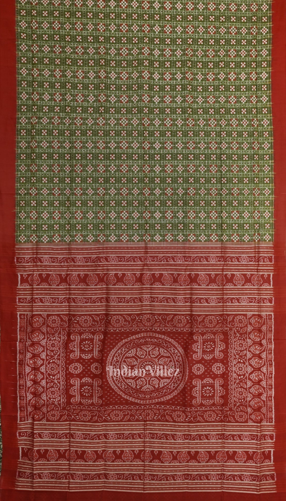 IndianVillèz Green Red Pasapali Theme Sambalpuri Silk Saree - view 2