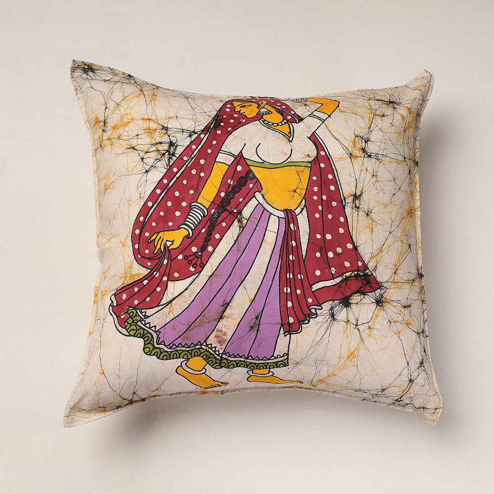 KACHCHH JI CHHAAP Beige - Hand Batik Printed Pure Cotton Cushion Cover (18 x 18 in)