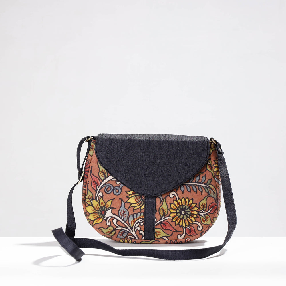 DWARAKA PLUS Black - Sling Bag - Handpainted Kalamkari Natural Dyed Ghicha Silk