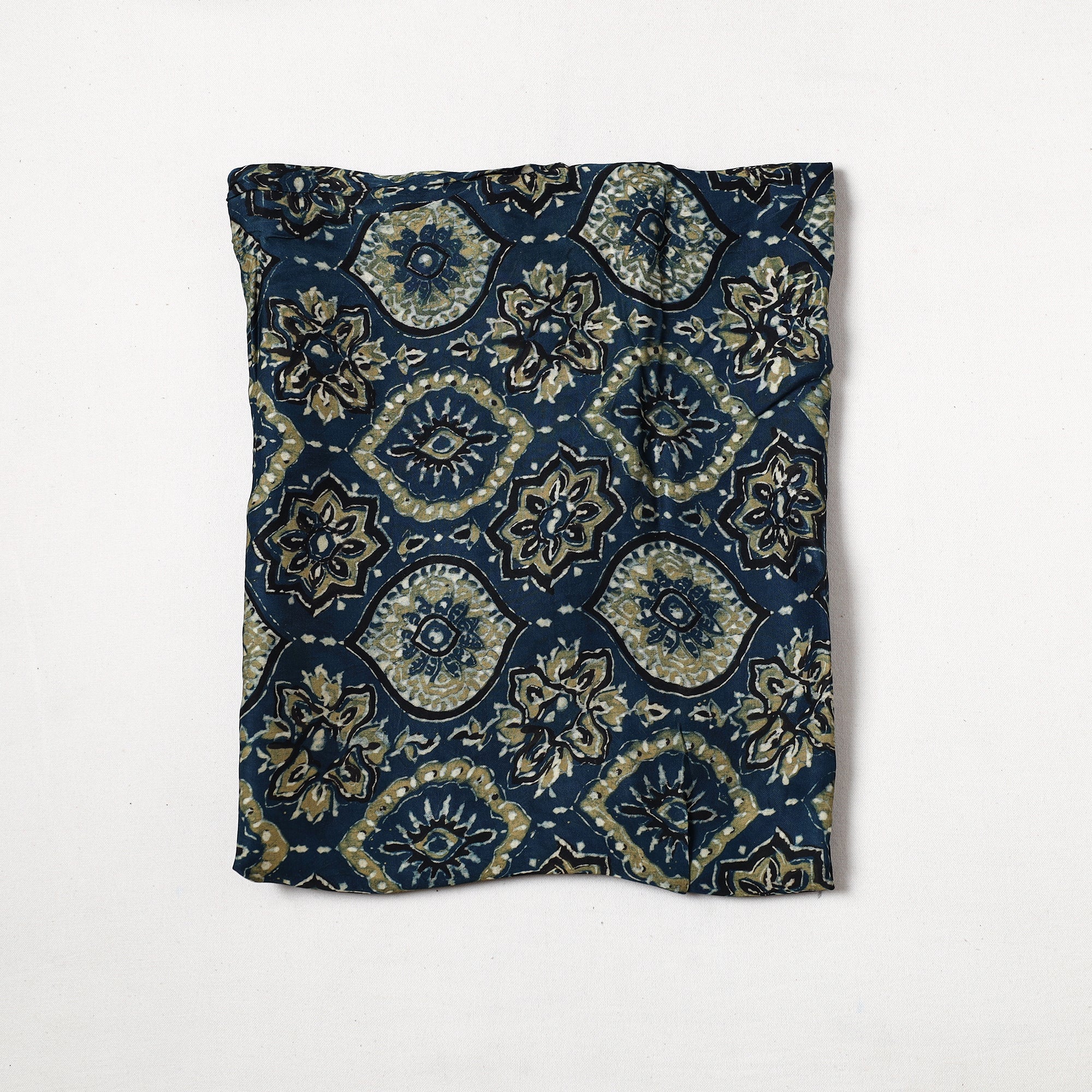 RIYAZ ABDULMAJID KHATRI - AJRAKH Blue - Ajrakh Hand Block Printed Modal Silk Precut Fabric (0.7 meter) 52