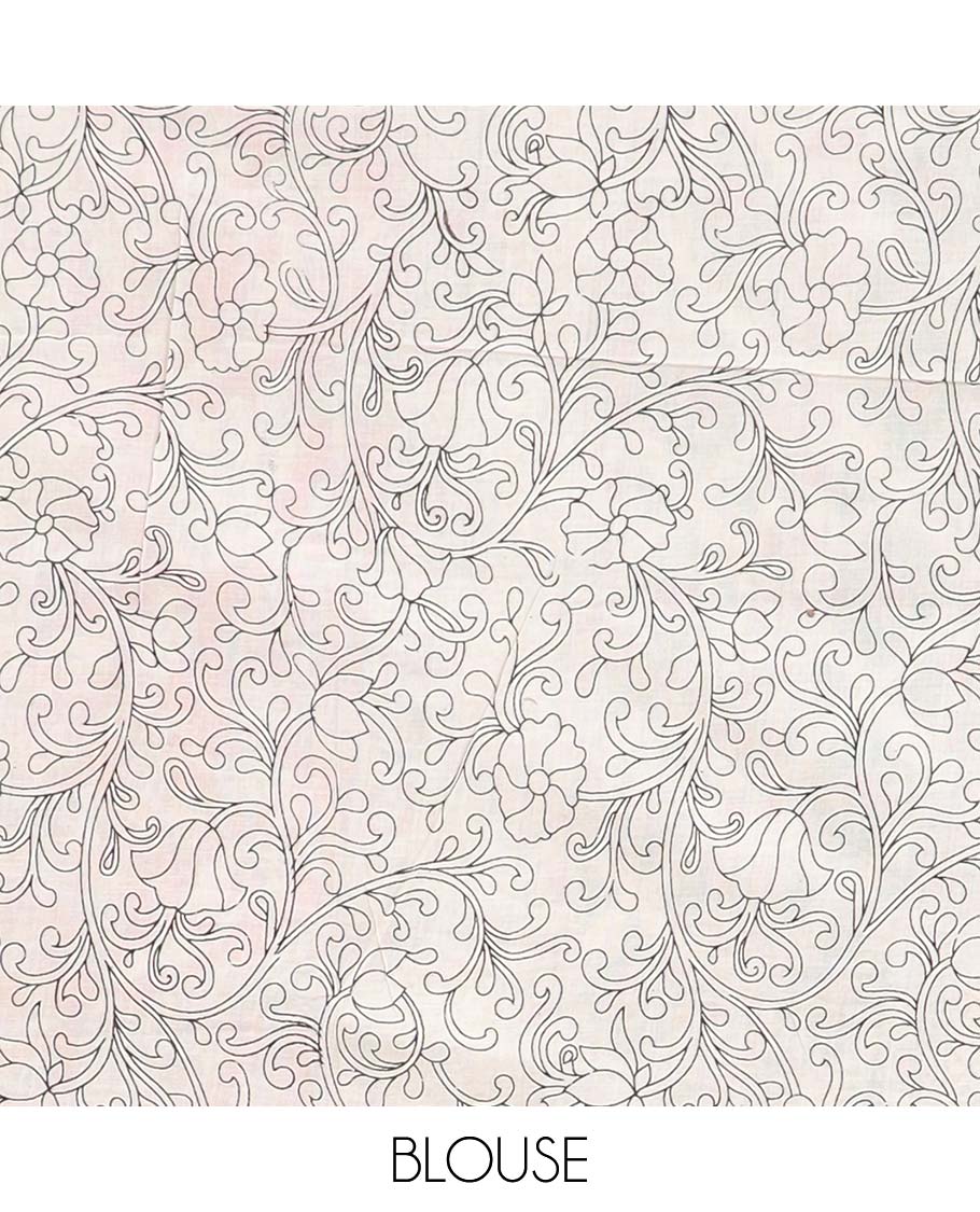 Pothys Off-white unique floral machine-printed kalamkari cotton saree, floral design border & floral & geometric pallu - view 2
