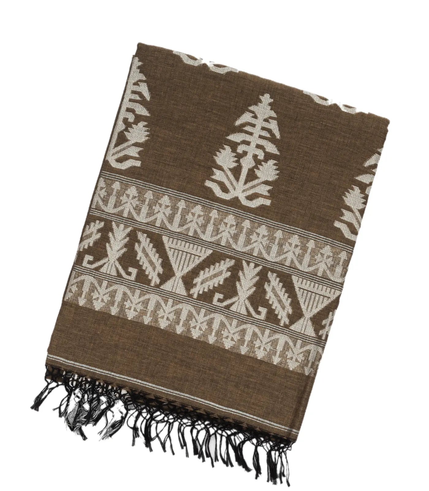 RmKV Dark Grey Handloom Bengal Cotton Saree With Floral Buttas