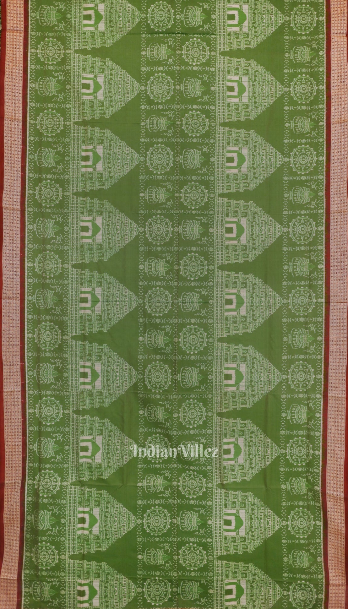 IndianVillèz Green Dual Tone Odisha Ikat Konark Theme Sambalpuri Silk Saree - view 4