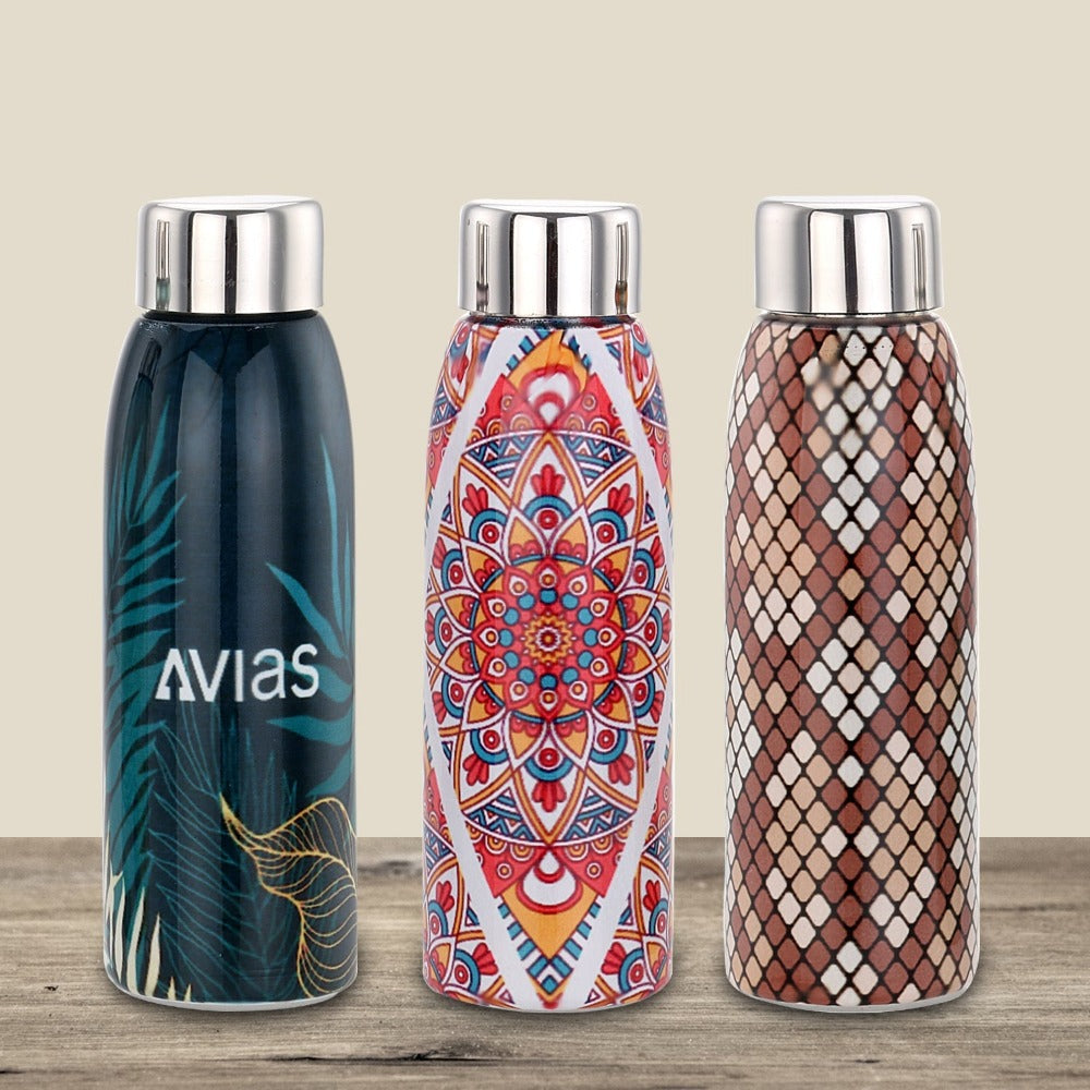 AVIAS Avio Printed Stainless Steel 500 ML Baby Water Bottles | Set of 3 Pcs