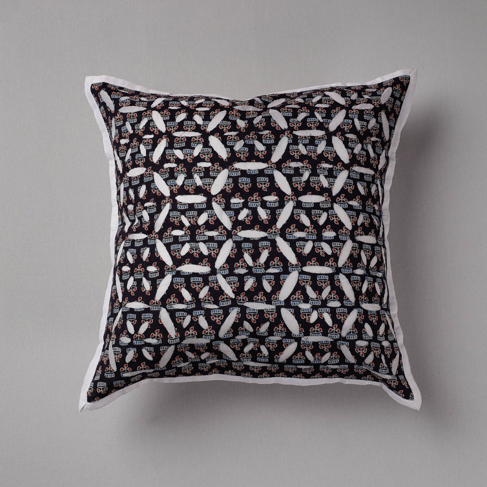 SHADES OF MARUDHARA Black - Cutwork Cotton Applique Cushion Cover (16 x 16 in)