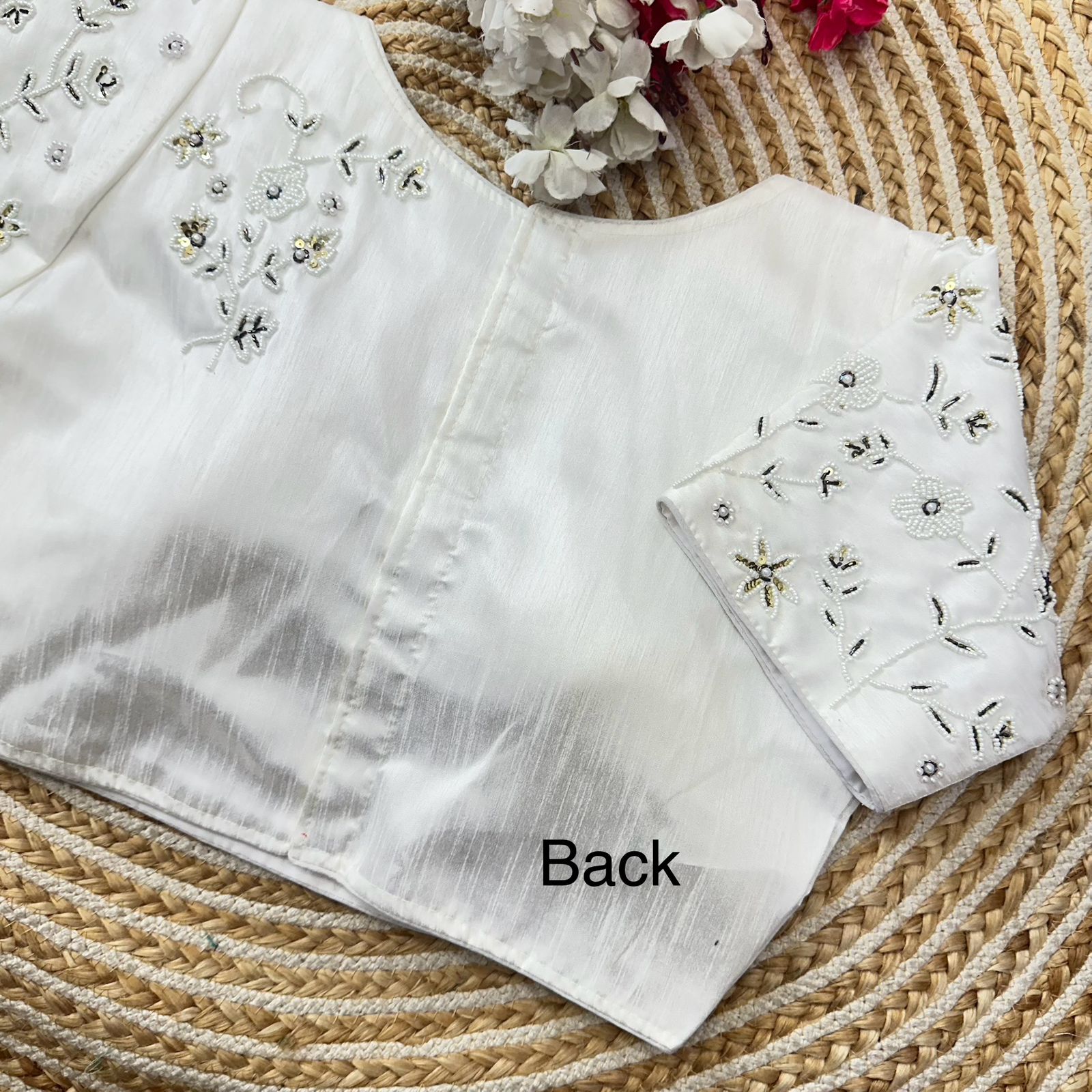 ClothsVilla White Handcrafted Jilmil Silk Blouse with Intricate Embroidery - view 2