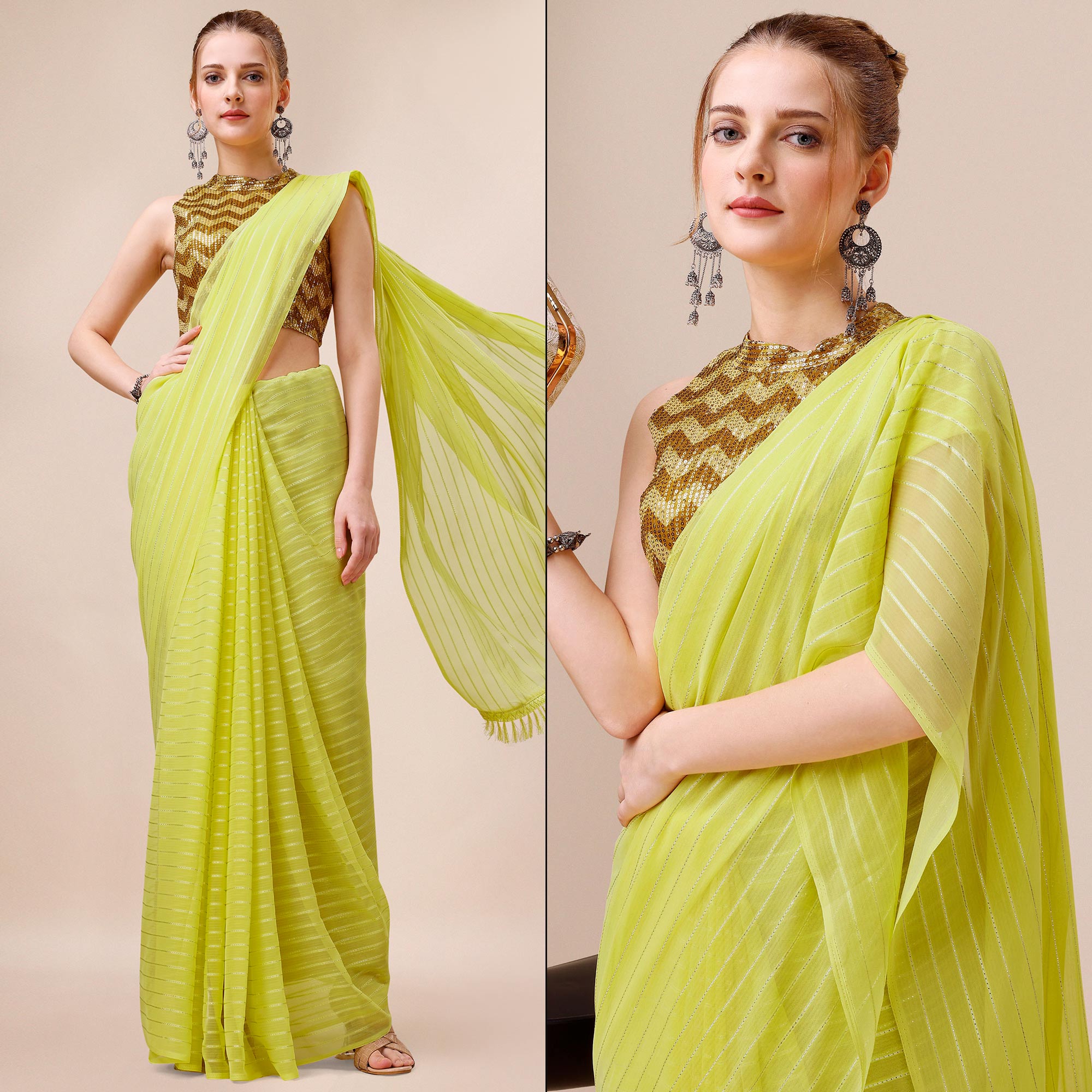 Green sarees – BlackTree green-embroidered-georgette-saree-3