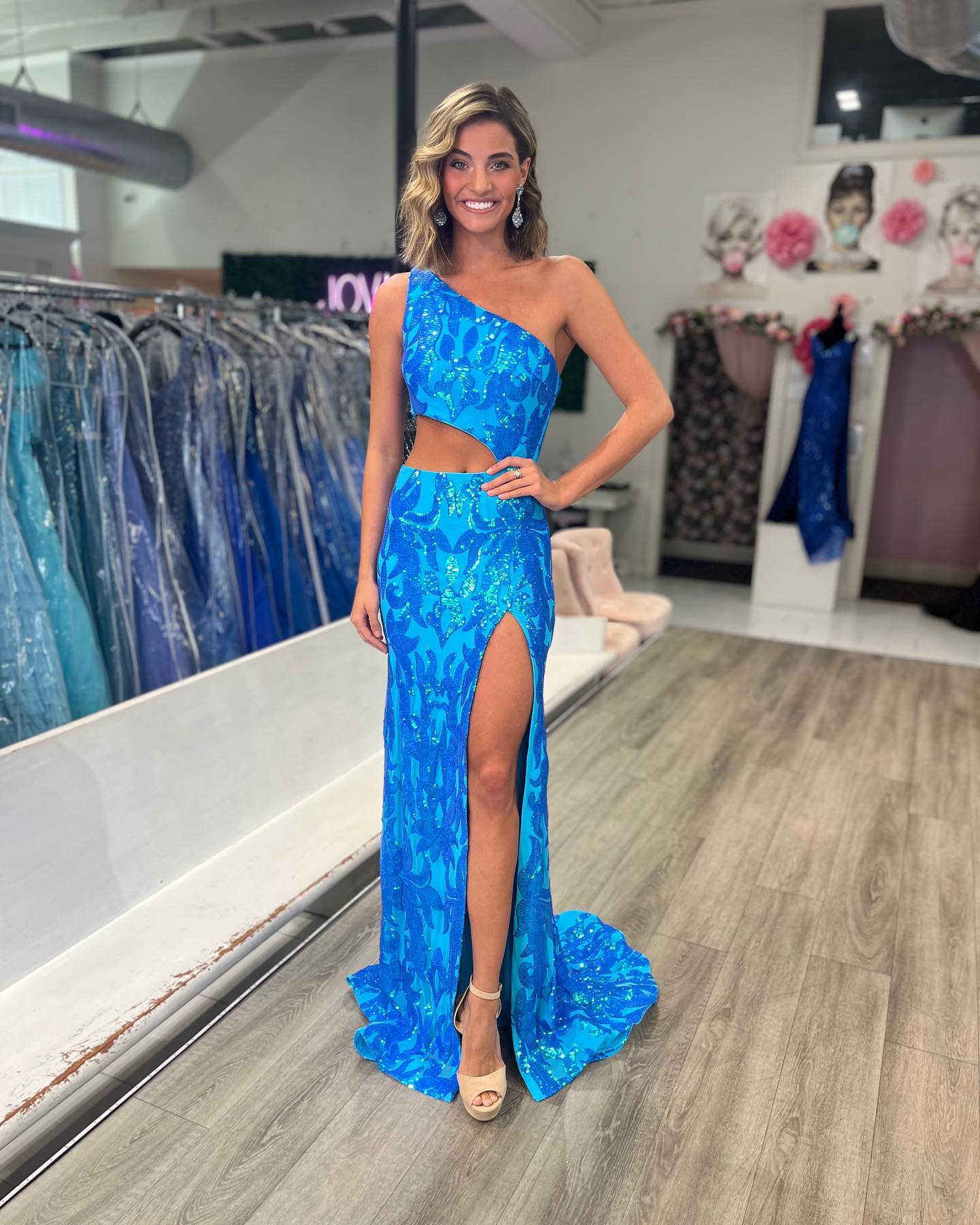 Sequin Fitted One Shoulder Slit Gown by Jovani 22853 - view 7