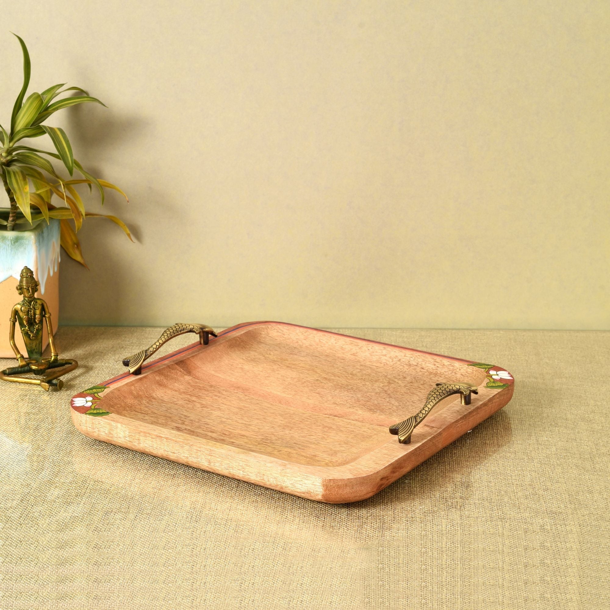 ART CREATIONS BY SUMAN SONTHALIA Brown - Pichhwai Iteha Quad Serving Tray (12x12x1)