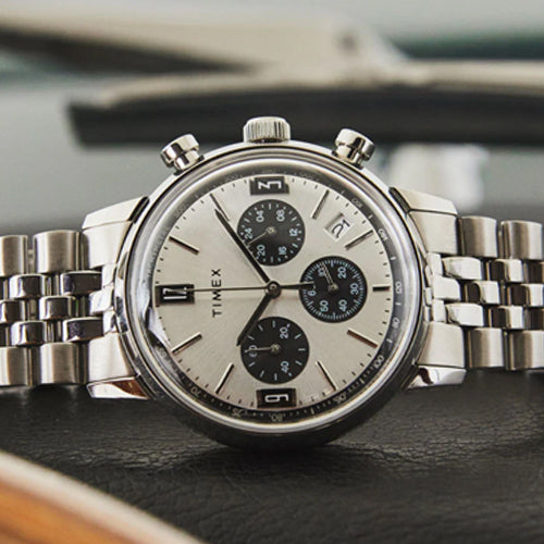 Timex Marlin Men Chronograph Tachymeter Silver Dial Stainless Steel Bracelet Watch 42mm TWEG26704 - view 2
