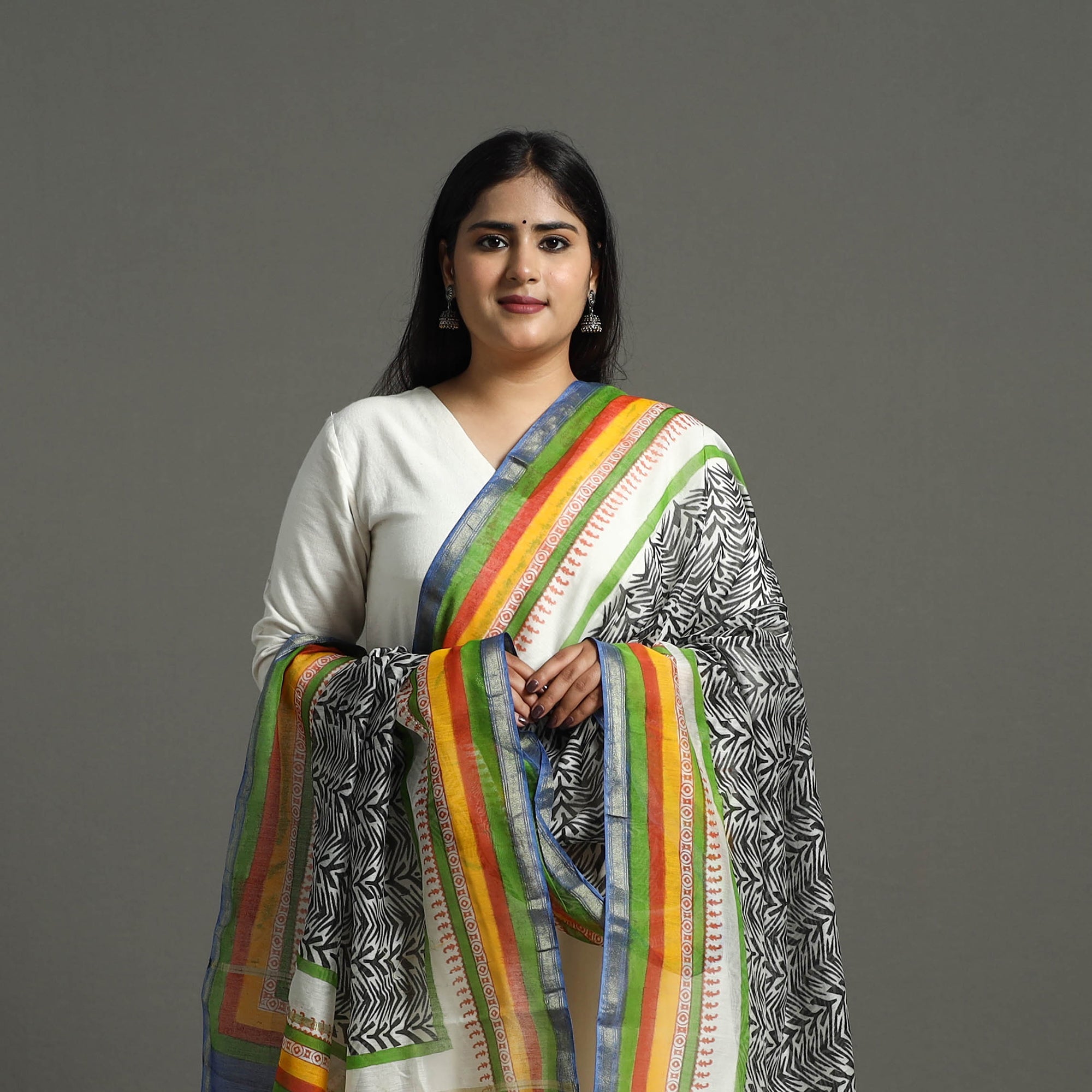 BAGRU DABU PRINTS Black - Block Printed Chanderi Silk Bagru Dupatta 95 - view 3
