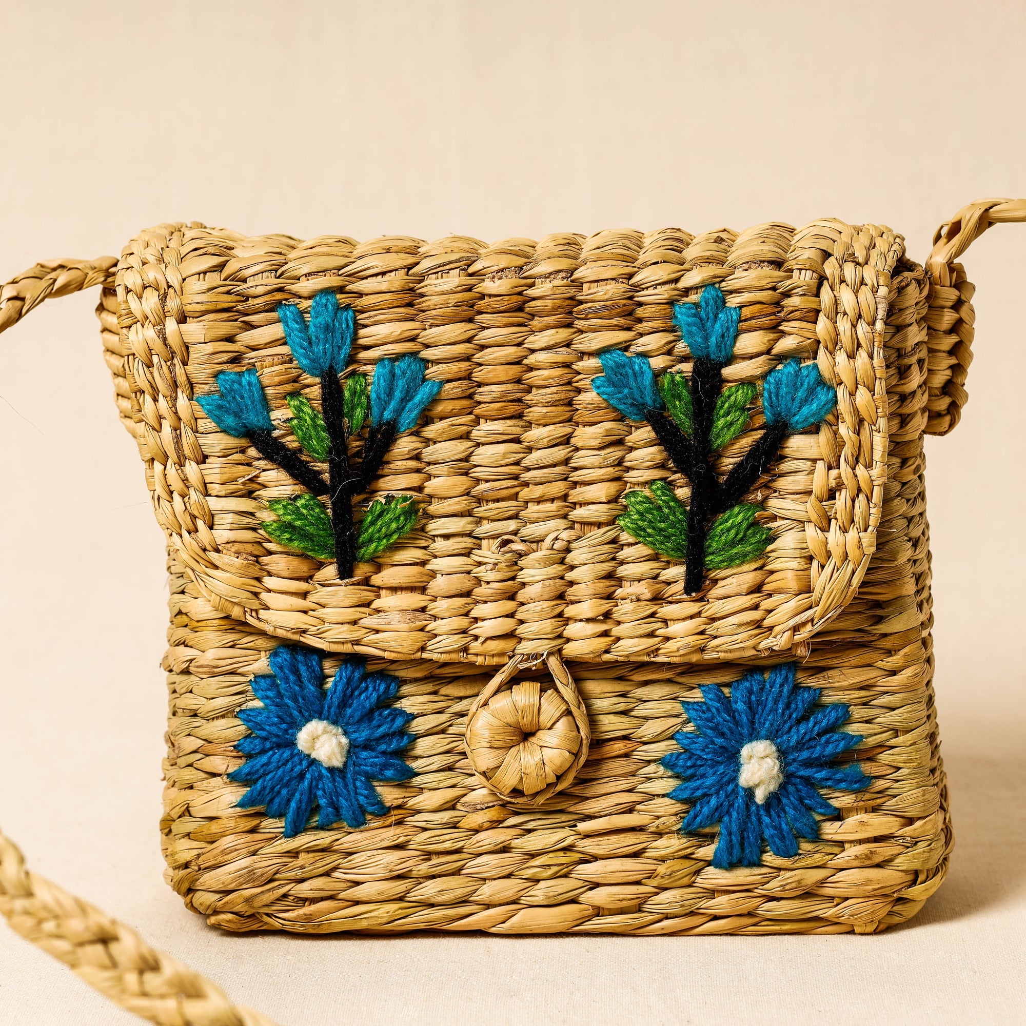 ITOKRI CRAFTS INITIATIVE Brown - Handcrafted Natural Water Reed Embroidered Sling Bag - view 2
