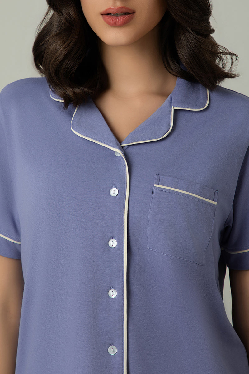 Amante Sleep Button Down PJ Set - Lavender Violet - view 4