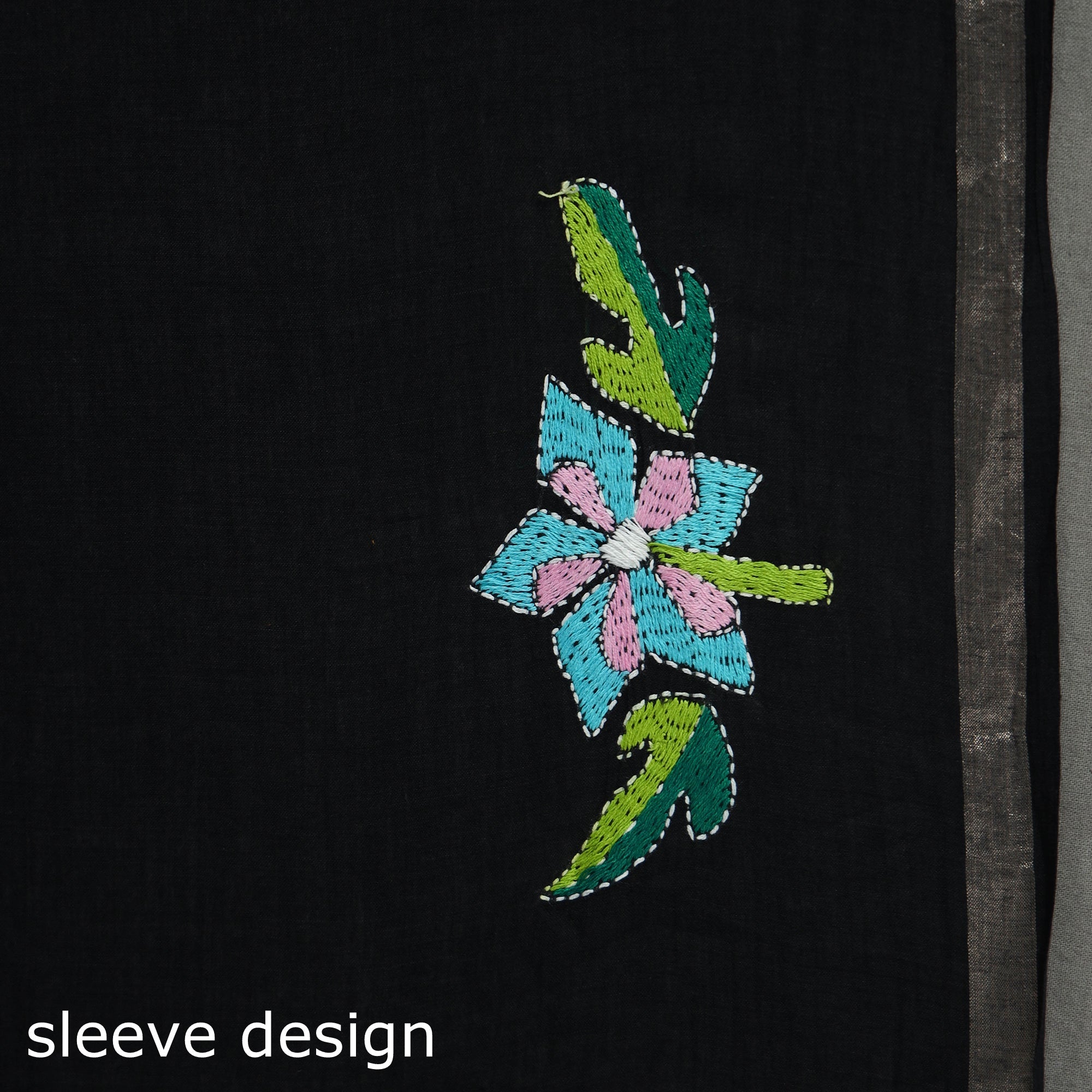 KHUSHBASH - HAPPY LOOM OF EAST Black - Bengal Kantha Embroidery Handloom Cotton Saree - view 6