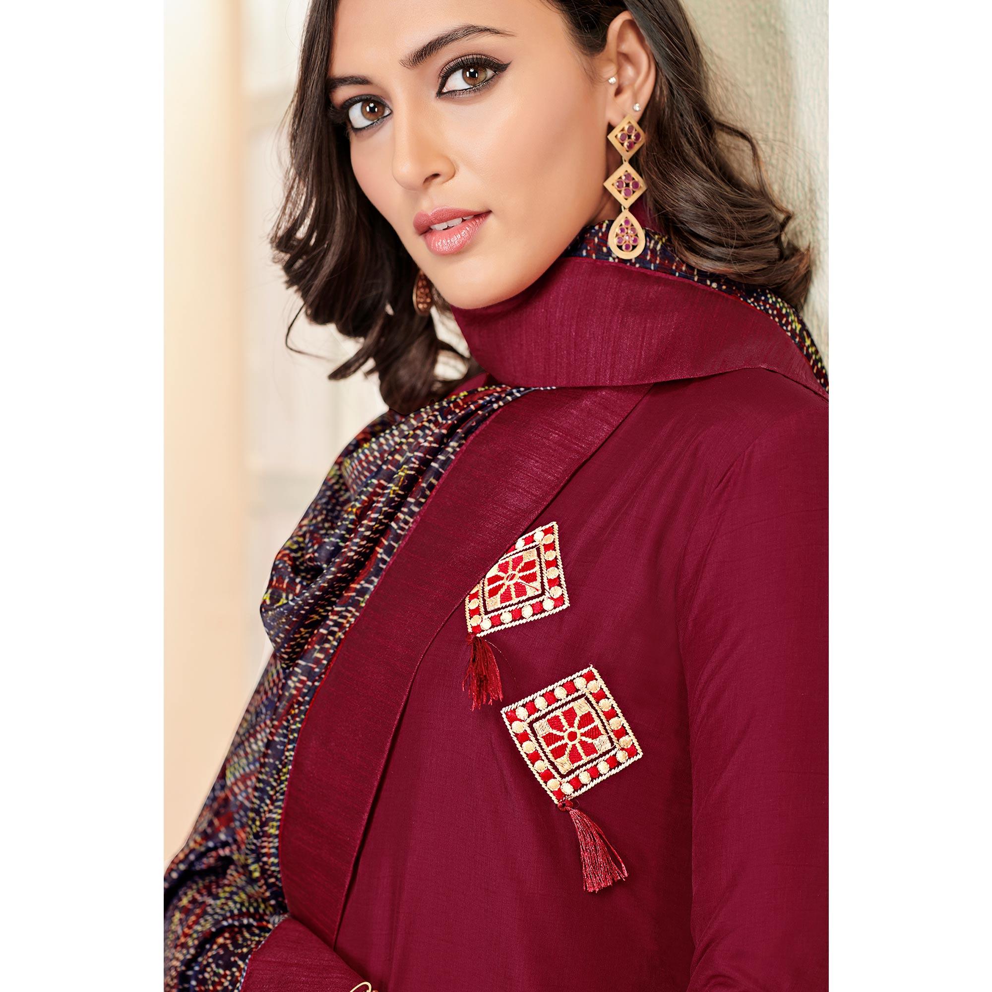 Peachmode Seller Glorious Maroon Colored Partywear Cotton Suit - view 2