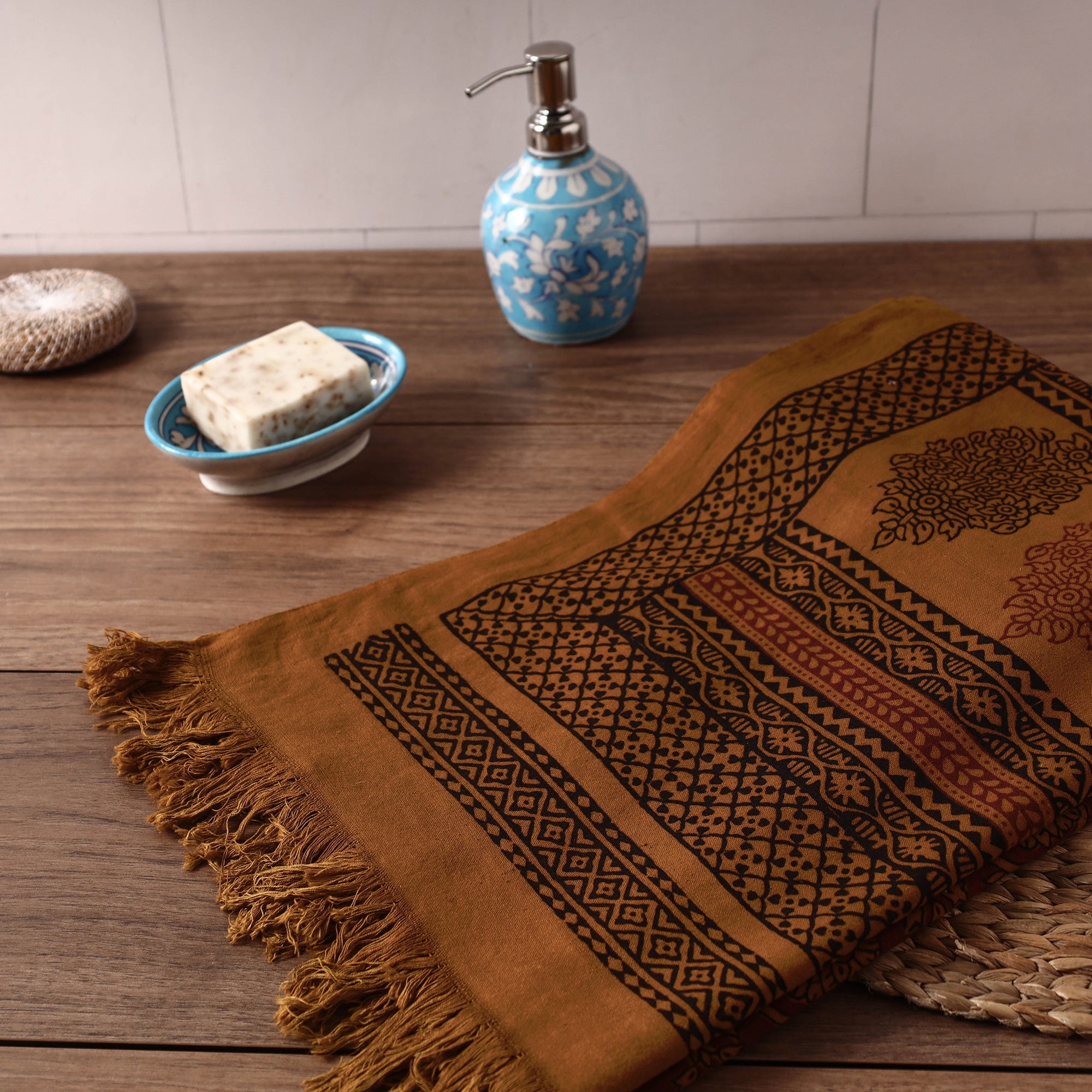 BAGH PRINTS BY UMAR FARUK KHATRI Brown - Bagh Hand Block Printed Handloom Cotton Towel