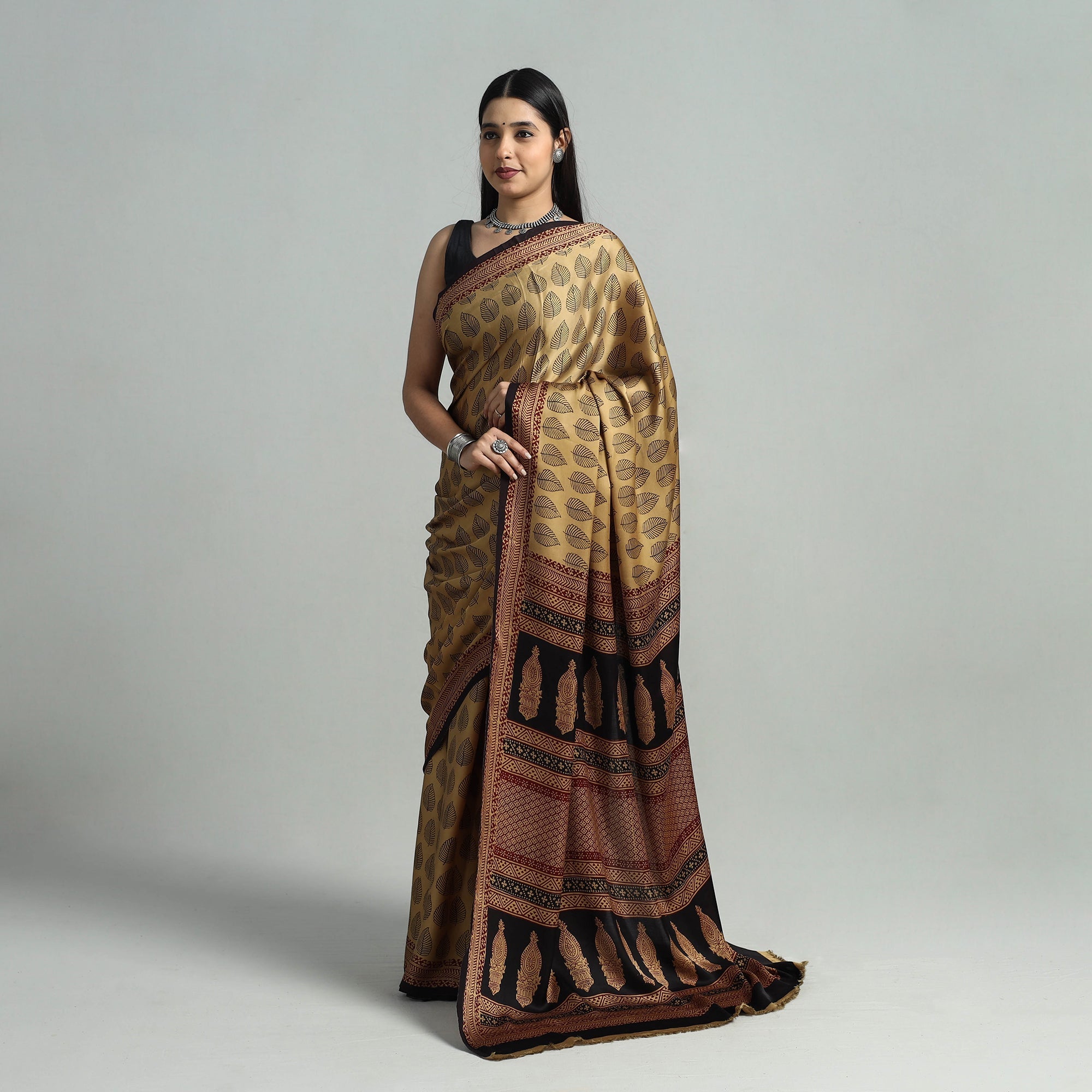 BAGH PRINTS BY MOHAMMED RAFIK KHATRI Brown - Hand Block Printed Modal Silk Bagh Saree 03 - view 2