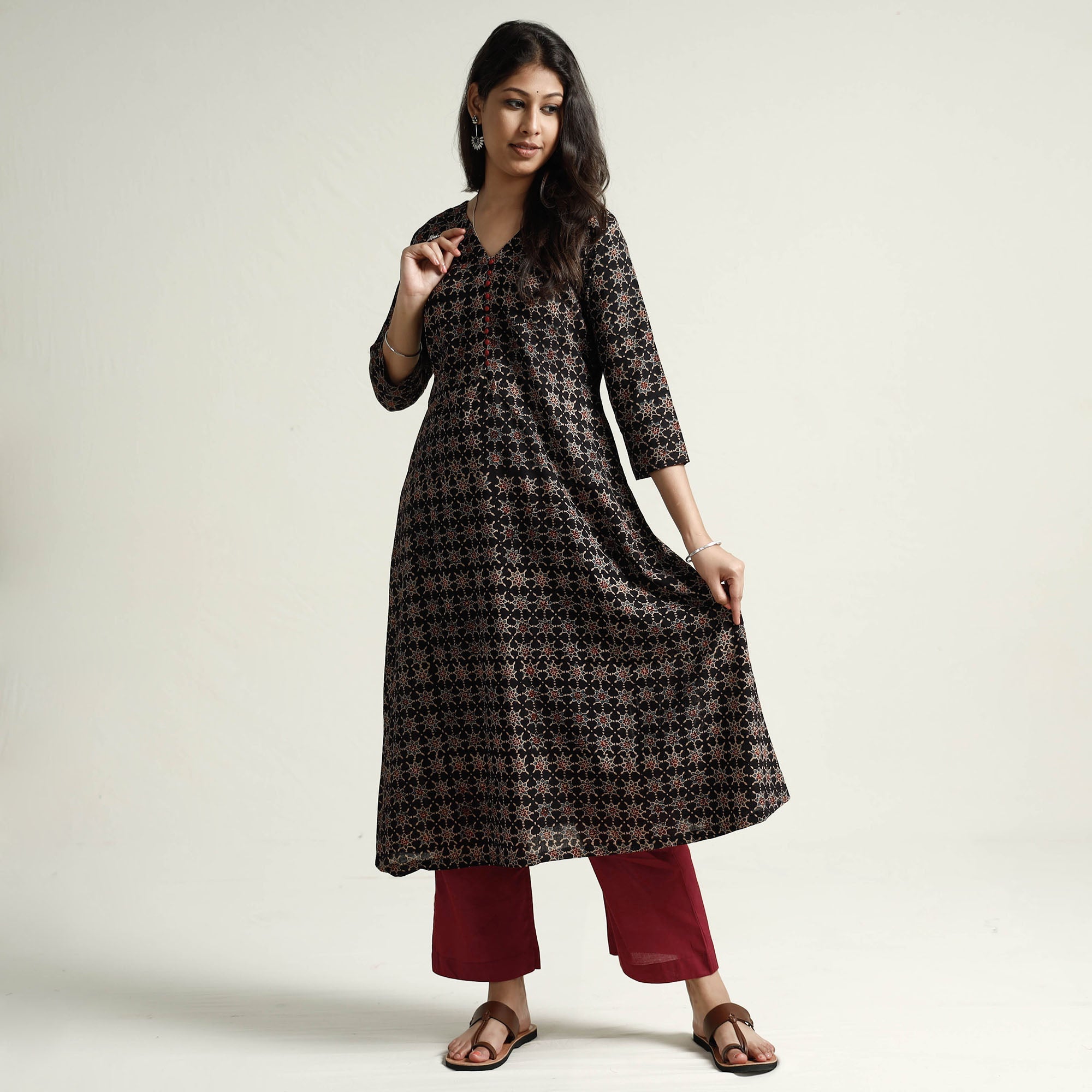 ITOKRI CASUALS Black - Ajrakh Block Printed Cotton Kurta with Palazzo Set - view 3