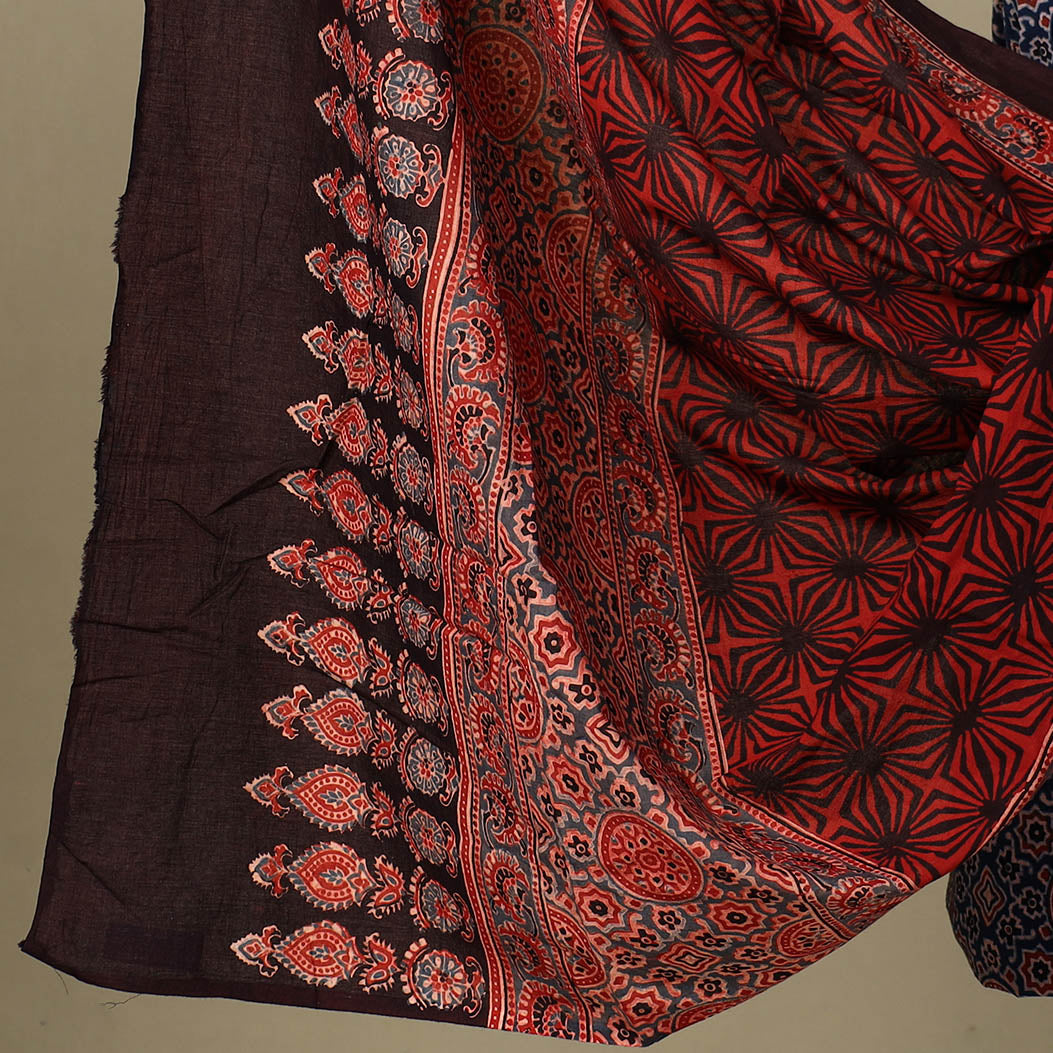 AJRAKH BY SUFIYAN ISMAIL KHATRI Blue - Ajrakh Block Printed Cotton 3pc Suit Material Set - view 4