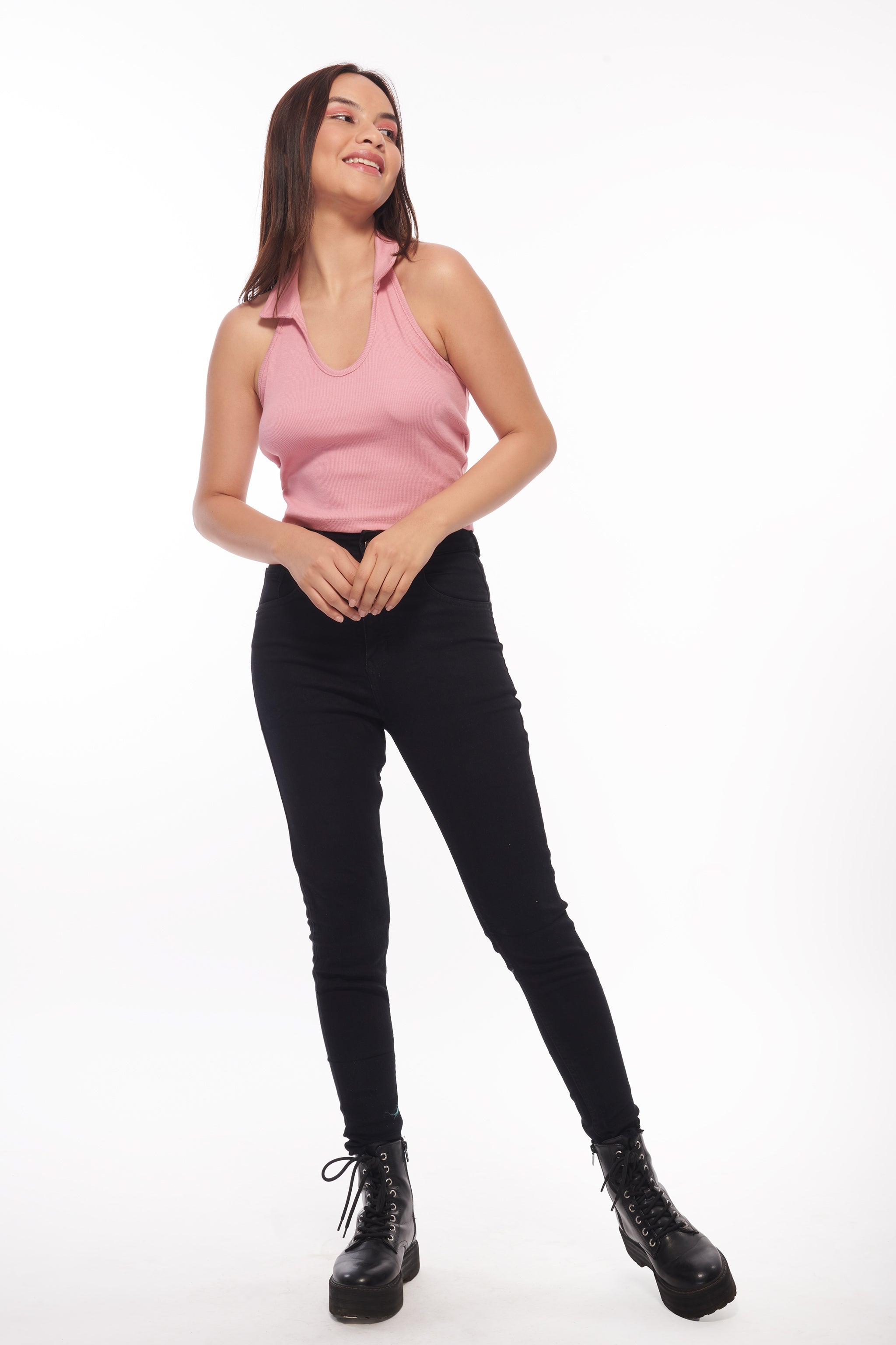 Normcore Polo Collar Halter Top – Pink