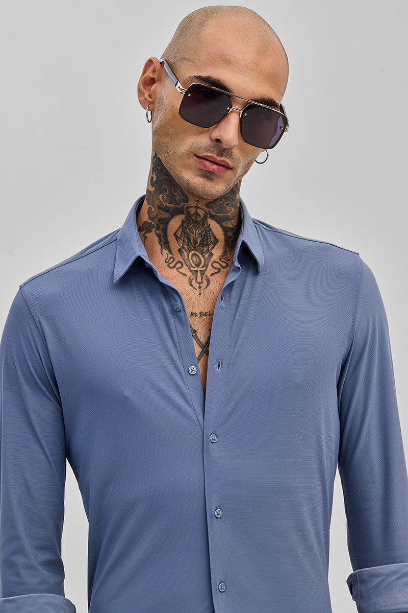 SNITCH Blue Stretchable Slim Fit Shirt - view 4