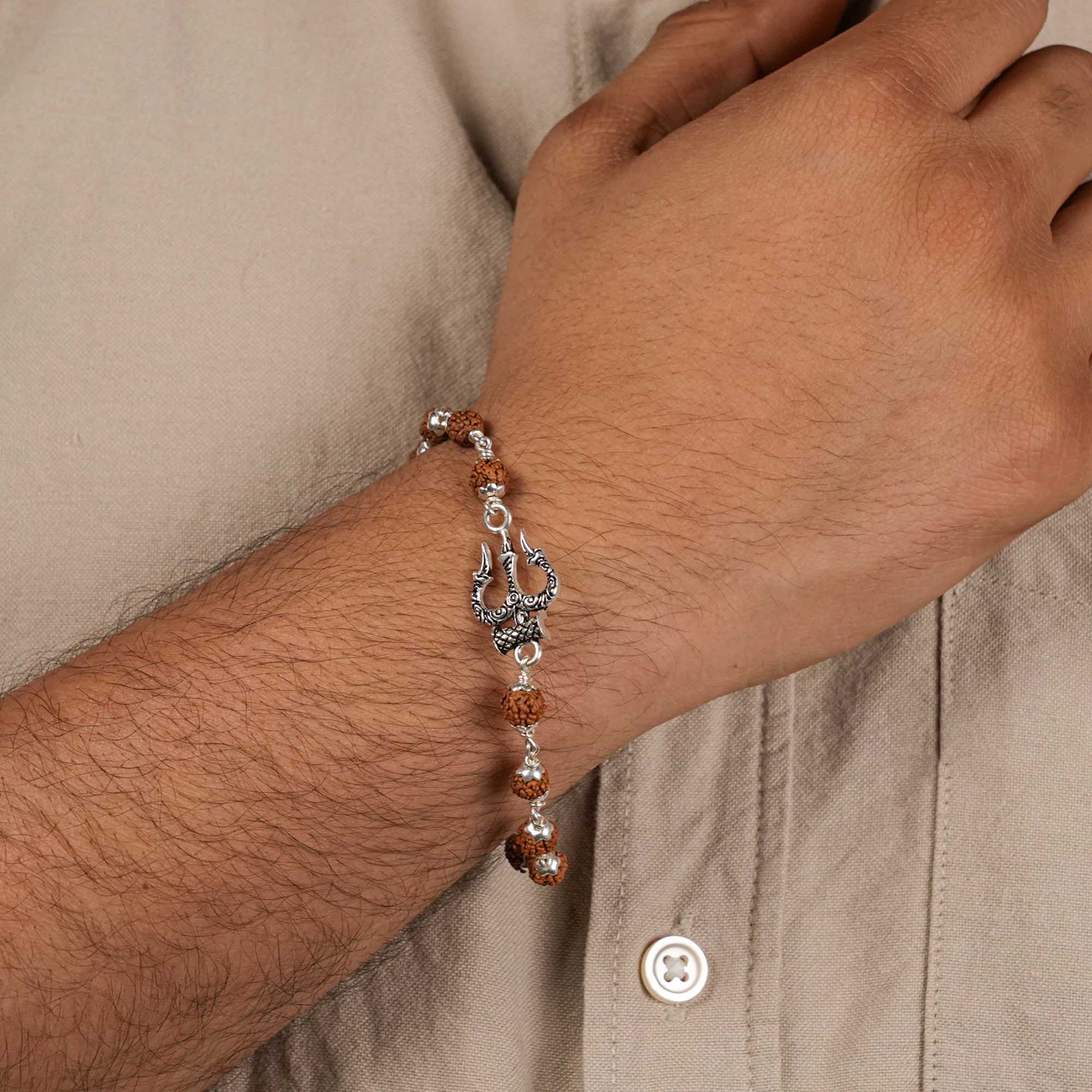 Prinjal Jewellers Rudraksha Silver Trishul Bracelet - view 3