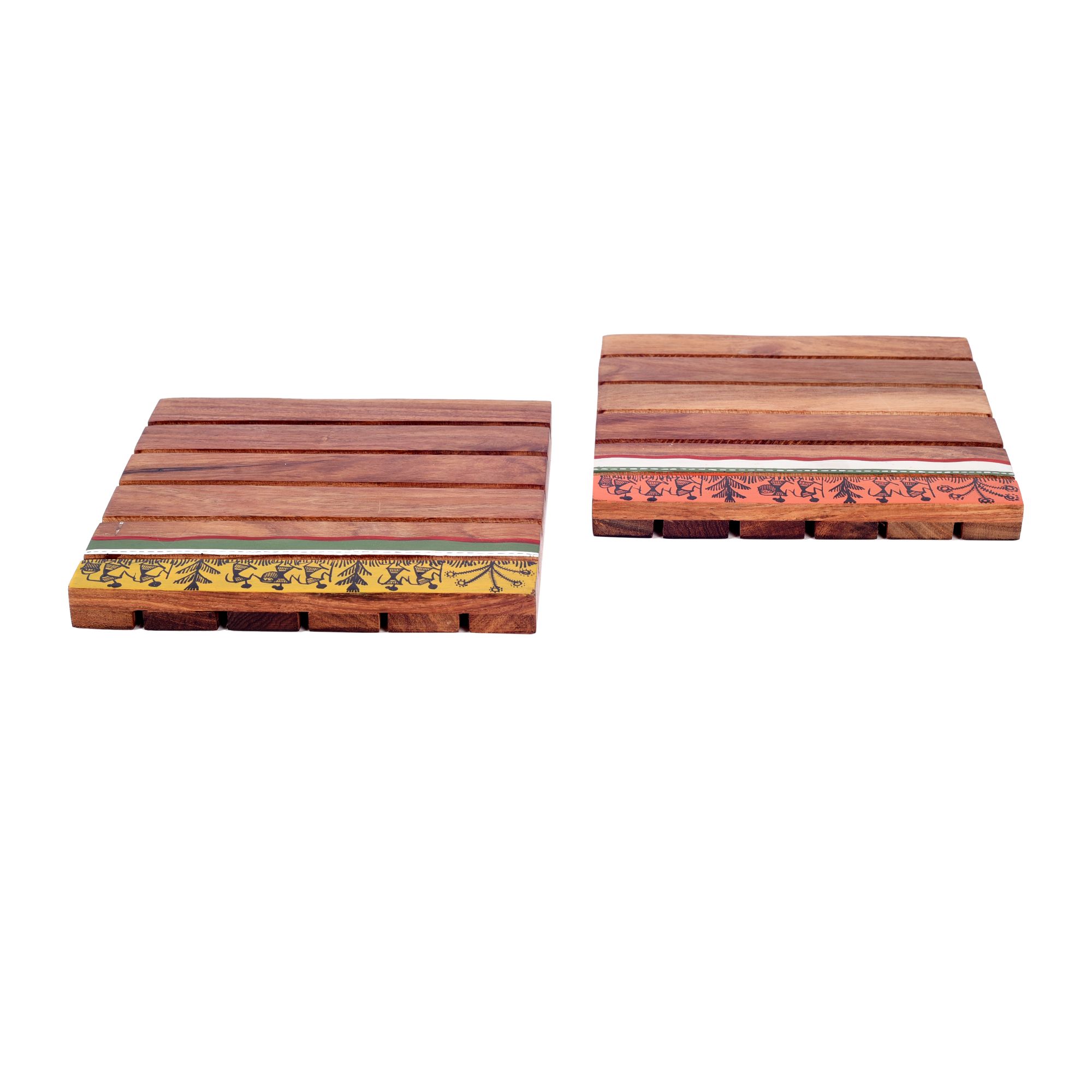 ART CREATIONS BY SUMAN SONTHALIA Brown - Rustic Square Wooden Trivets Set Of 2 (6x6x1.5) - view 5