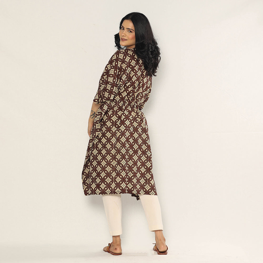 ITOKRI CASUALS Brown - Bagru Dabu Block Printing Cotton Kaftan Dress (Medium) - view 5